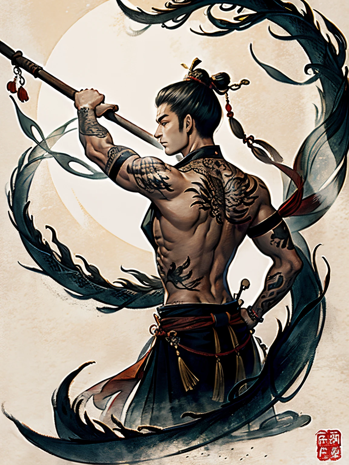 Ink style illustration, Ink Style Figure, calligraphy style, (best quality, masterpiece, Representative work, official art, Professional, Ultra high detail, 8k)