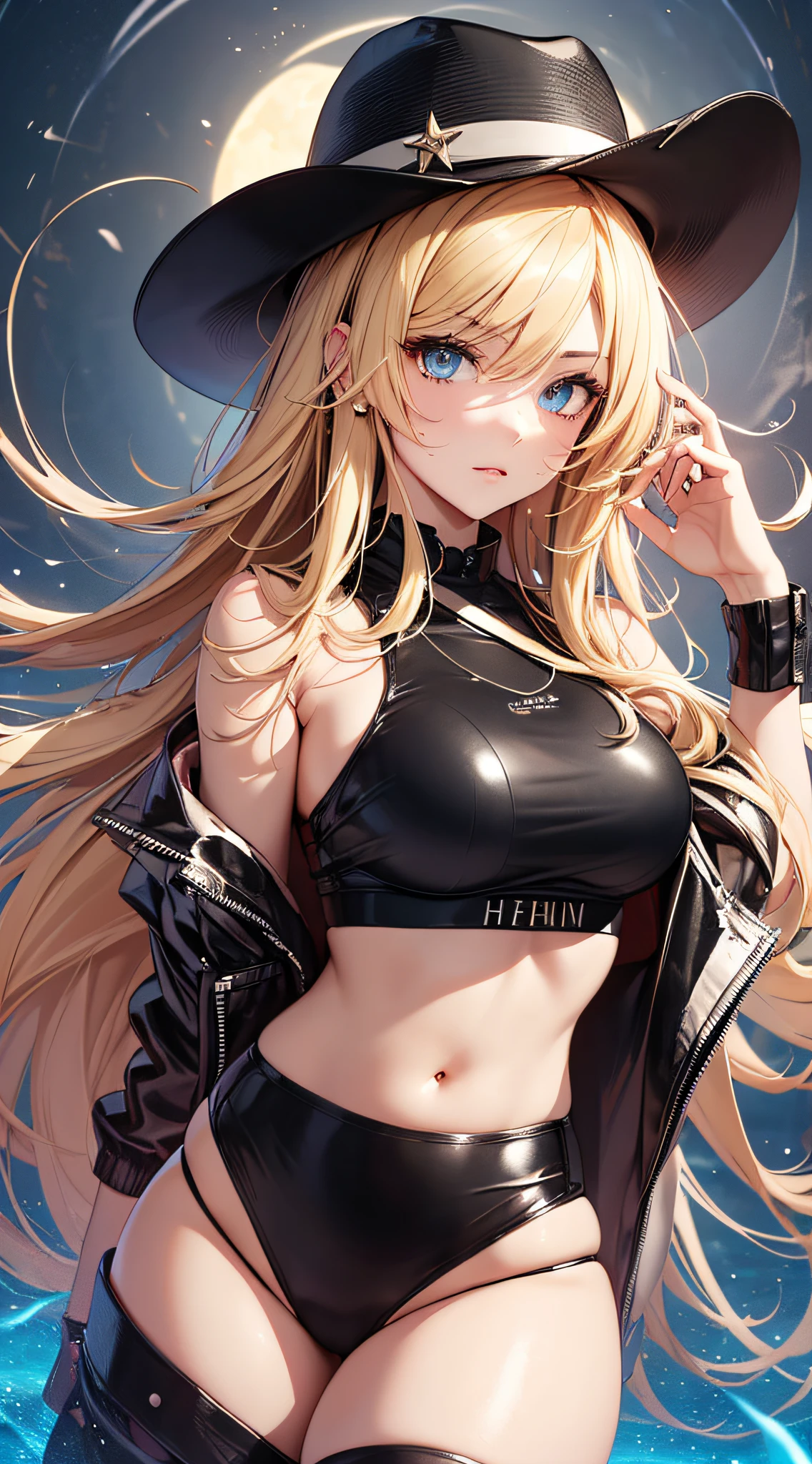 top-quality、Top image quality、tmasterpiece、Girl vs((Cute Baby Turtle、18yr old、Best bust、Medium bust、Bust 85,Red eye problems、Breasts wide open,valley、A blonde long-haired、slenderness、Sexy Wear、black leather bra、White trousers、happily face、weightless、Float、spatter、Levitation、Wave your hand、posterior view)hiquality、beautiful art、Background with((sky at night、mid-air、meteors、black hole)),masutepiece、carefully designed、visual art、depth of fields、Being in the air、weightless
