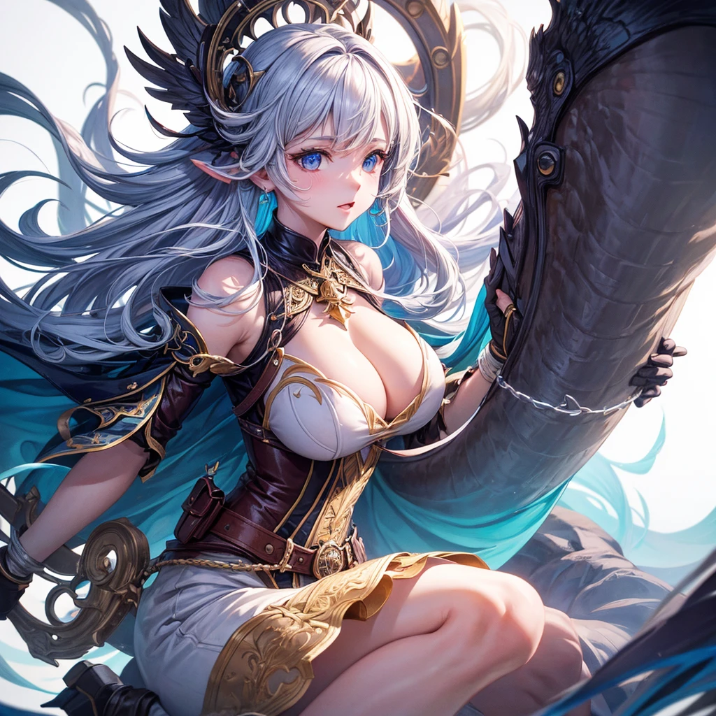 （the detail：1.4）, 3D combination with dragons, Human dragon tail, A girl in dragon scale armor, The dragon pattern on the armor is golden, (Fiery red clothes), Off-the-shoulder fashion, Dynamic movement of sword dance in a human-centered circular circle, Showing meticulous、A fusion of fine punk steam and baroque lolita, The gesture of waving a large sword with both hands, Sword Qi spins, Countless meteorites fell from the sky, Intricate dragon pattern headdress, Fluttering lace flared miniskirt, Full breasts, On the chest is a dragon crystal that shines blue light, Clean long blue hair, long vertical curly, Burning ruins background, cinmatic lighting, devil pupils, His face showed inexplicable excitement。, Determination, The upper arm is tied with a ribbon, This big fireball is flying all over the sky, Rococo style, Depth of field, Depth of field, Ray tracing, Motion blur, surrealism, art-deco, hdr（HighDynamicRange）, Textured skin, hyper HD, Masterpiece, High details, High quality, Best quality, A high resolution, 16k