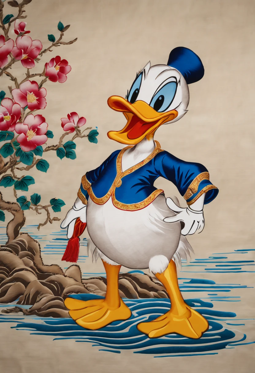 Embroidery Donald Duck on Traditional Chinese Silk