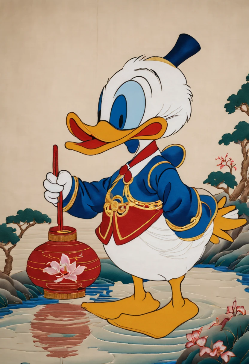 Embroidery Donald Duck on Traditional Chinese Silk