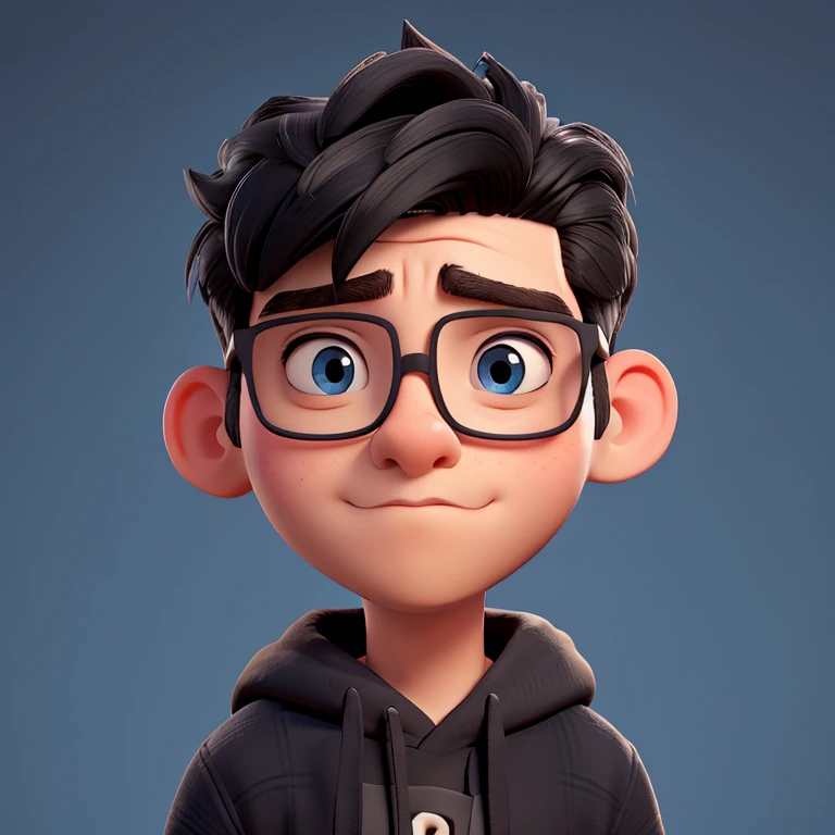cute, Caucasian, transman, very short hair, black hair, glasses, black hoodie, pouty small lips, button nose, blue eyes, round chin