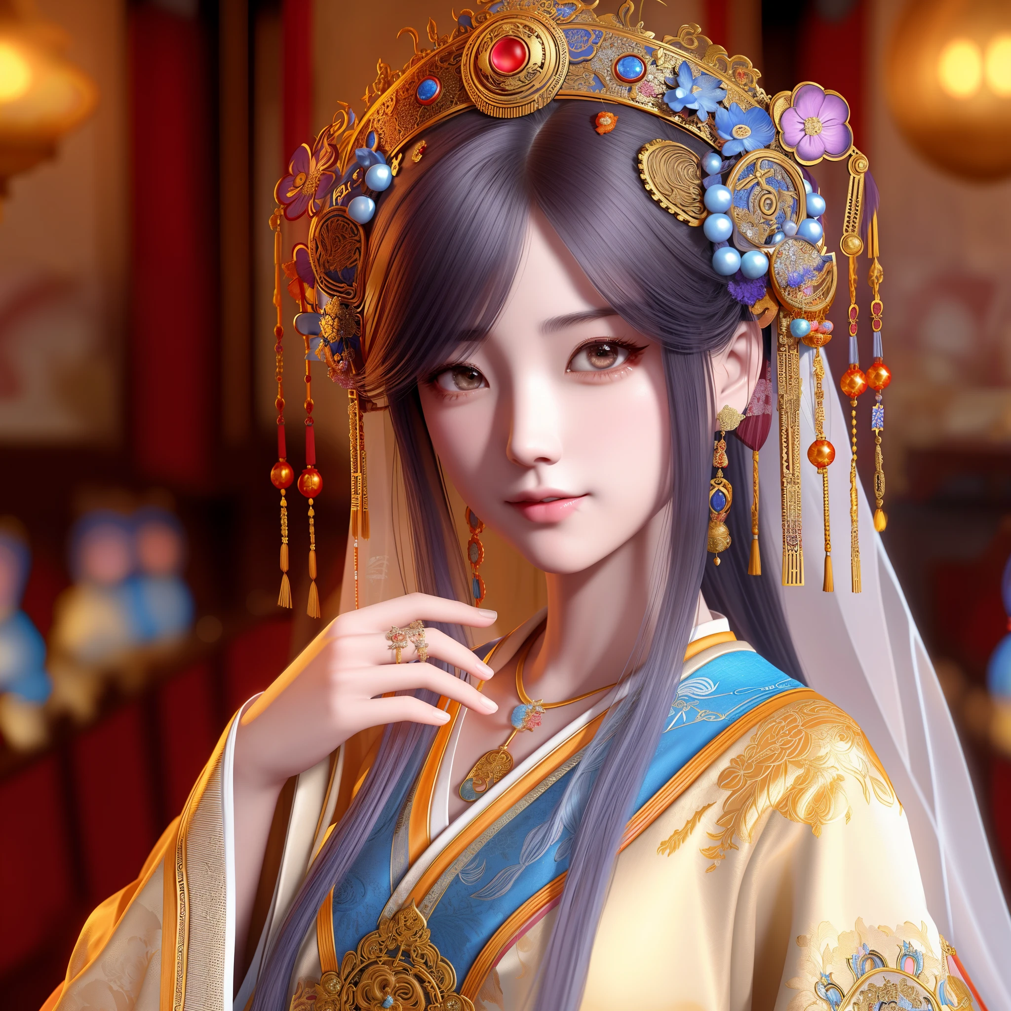 Arafed woman in Chinese dress with tiable and veil, palace , girl in Hanfu, a beautiful fantasy empress, Ancient Chinese princess, Beautiful render of the Tang Dynasty, ((a beautiful fantasy empress)), Ancient Asian dynasty of princesses, 8k high quality detailed art, Chinese Princess, 3d rendered character art 8 K, trending on cgstation