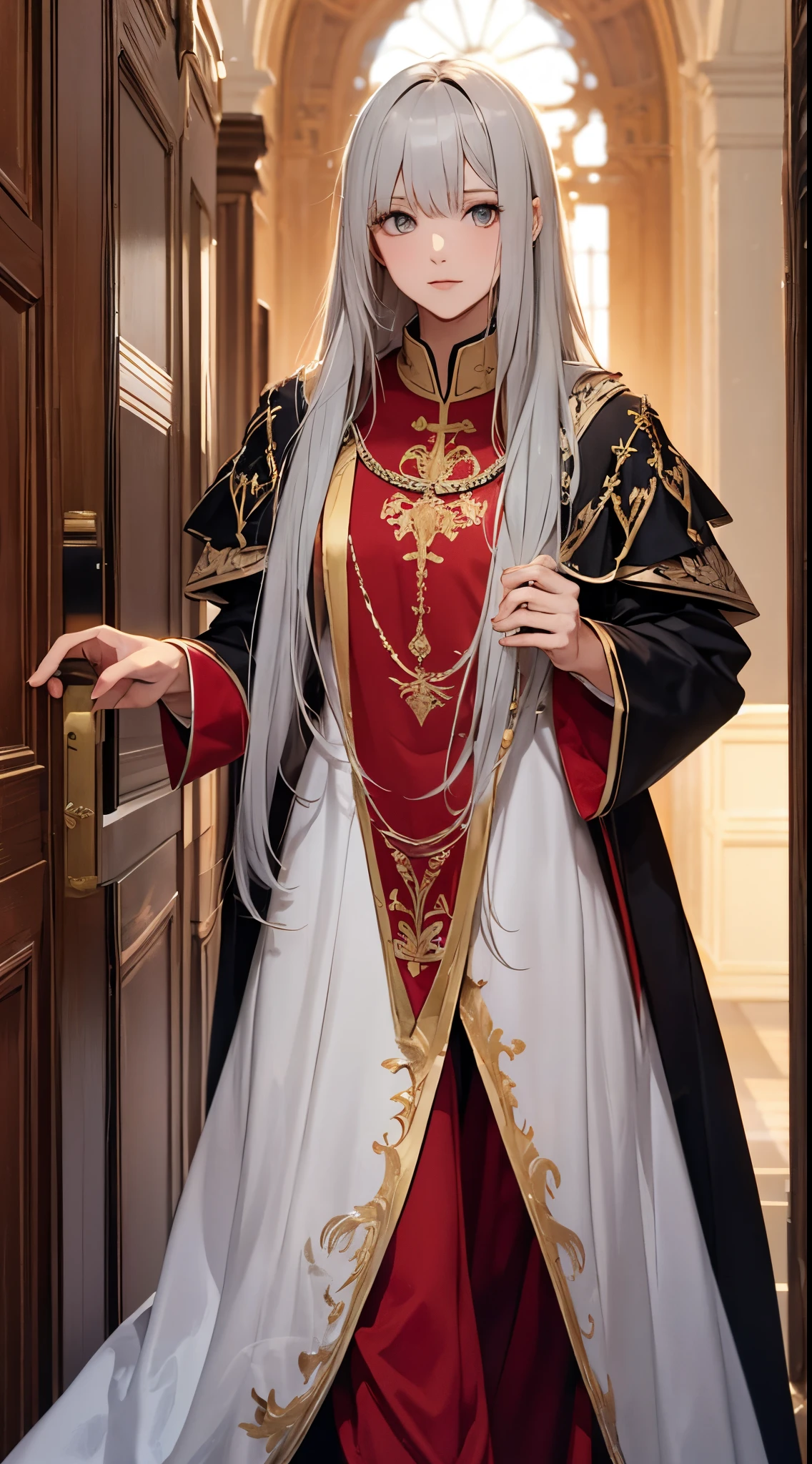Long gray hair, sweetheart, vestments, elongated, 25 age old,