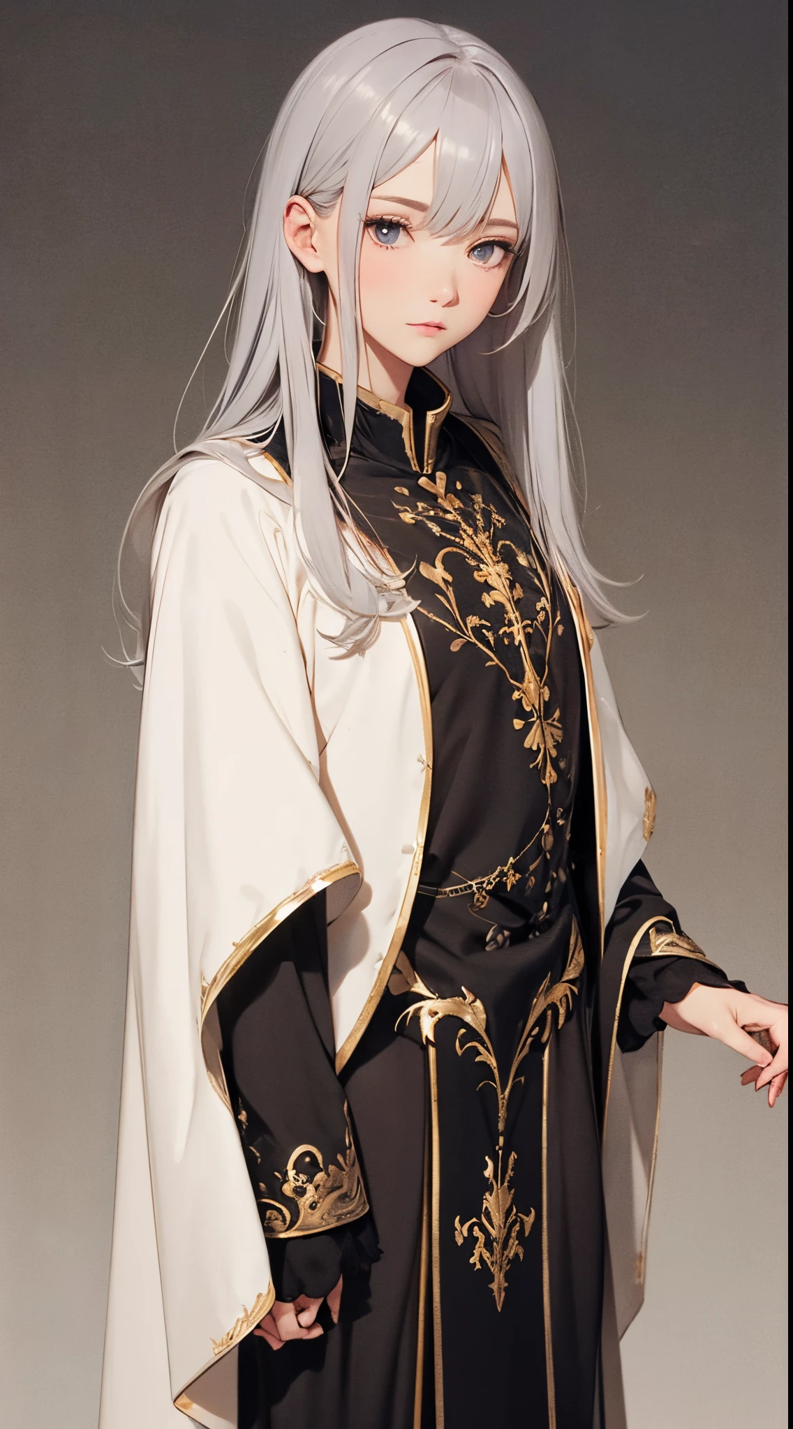 Long gray hair, sweetheart, vestments, elongated, 25 age old,