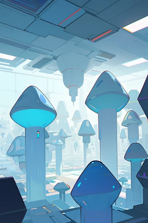 a room filled with lots of white cubes, a digital rendering, by Jon Coffelt, tumblr, cubo-futurism, iridescent fractal, cyber mushroom city, floating crystals, infinite quantum waves