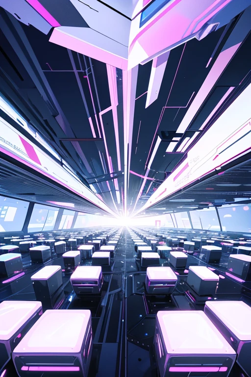 a room filled with lots of white cubes, a digital rendering, by Jon Coffelt, tumblr, cubo-futurism, iridescent fractal, cyber mushroom city, floating crystals, infinite quantum waves