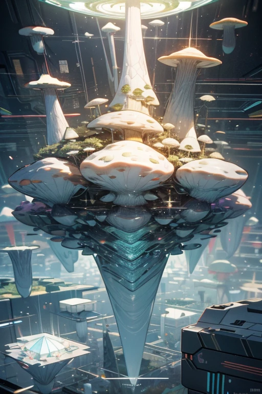 a room filled with lots of white cubes, a digital rendering, by Jon Coffelt, tumblr, cubo-futurism, iridescent fractal, cyber mushroom city, floating crystals, infinite quantum waves