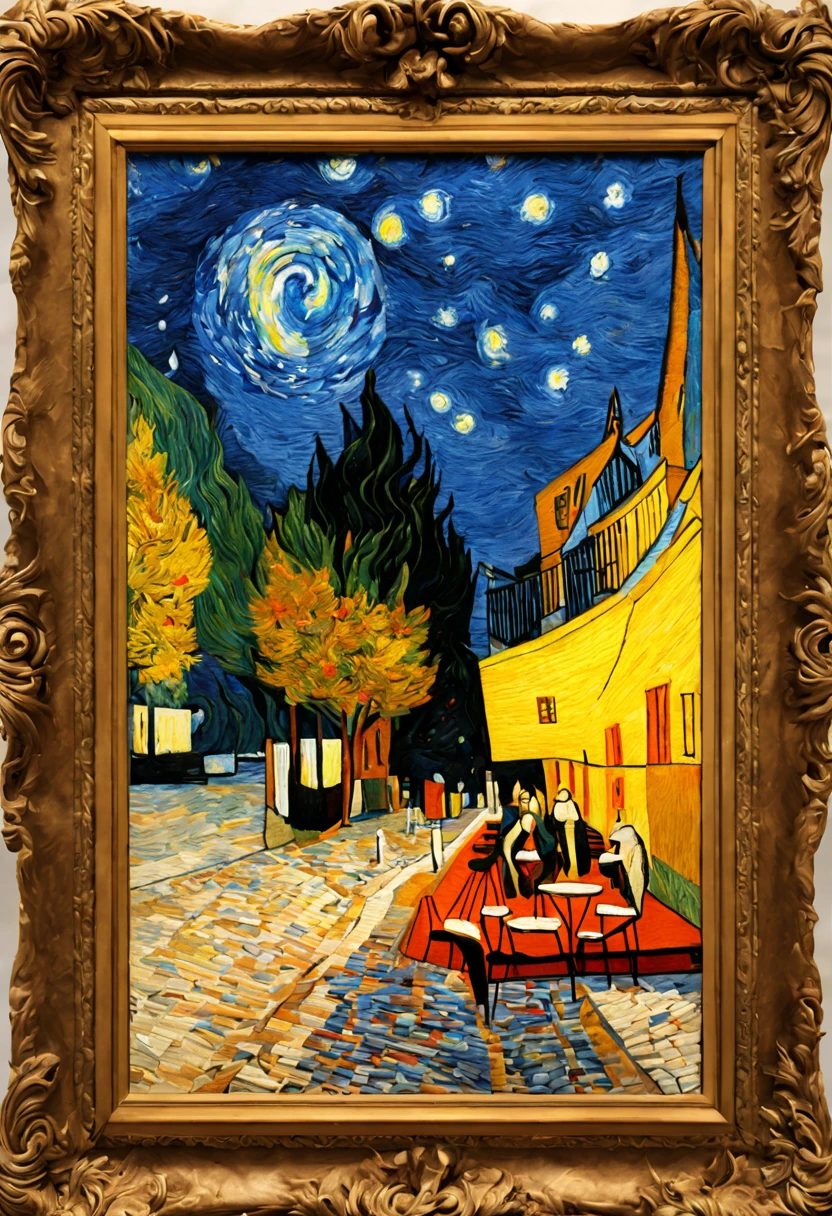 by van gogh, (3d framed embroidery), (best quality, masterpiece, Representative work, official art, Professional, unity 8k wallpaper:1.3)