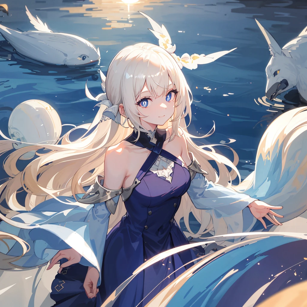 chies,one-girl,long white-blond hair,Blue pupils,hijabi sluty,Split Sister Dress,ssmile,Half open eyeeautiful skins,Glowing skin,Bigchest,moody light,and the sun was shining brightly,8k,hyper-detailing,tmasterpiece