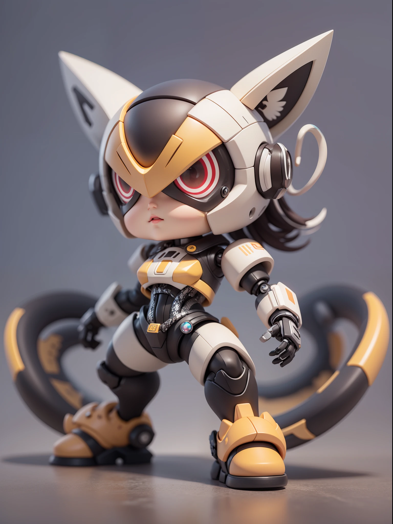 Rich in color,(Mechanical, Snake: 1.331), Lightning Fast, Cute Style, Small, Big Head, 3D Rendering, ((Q Version)), Pokémon style, Machine Style, Cinematic Texture, Figures, Pokémon, Movie Lights, Heavy Robotic Arm, Mechanical Belly, Mechanical Legs, Mechanical Legs, Mechanical Sense, Background Surround Lightning, Lightning, Cool, Clean White Background, Ray Tracing, Premium Colors, Full Body 3D Model, Action, Stylish Blind Box Toys. (fill body:1.2)，chibi