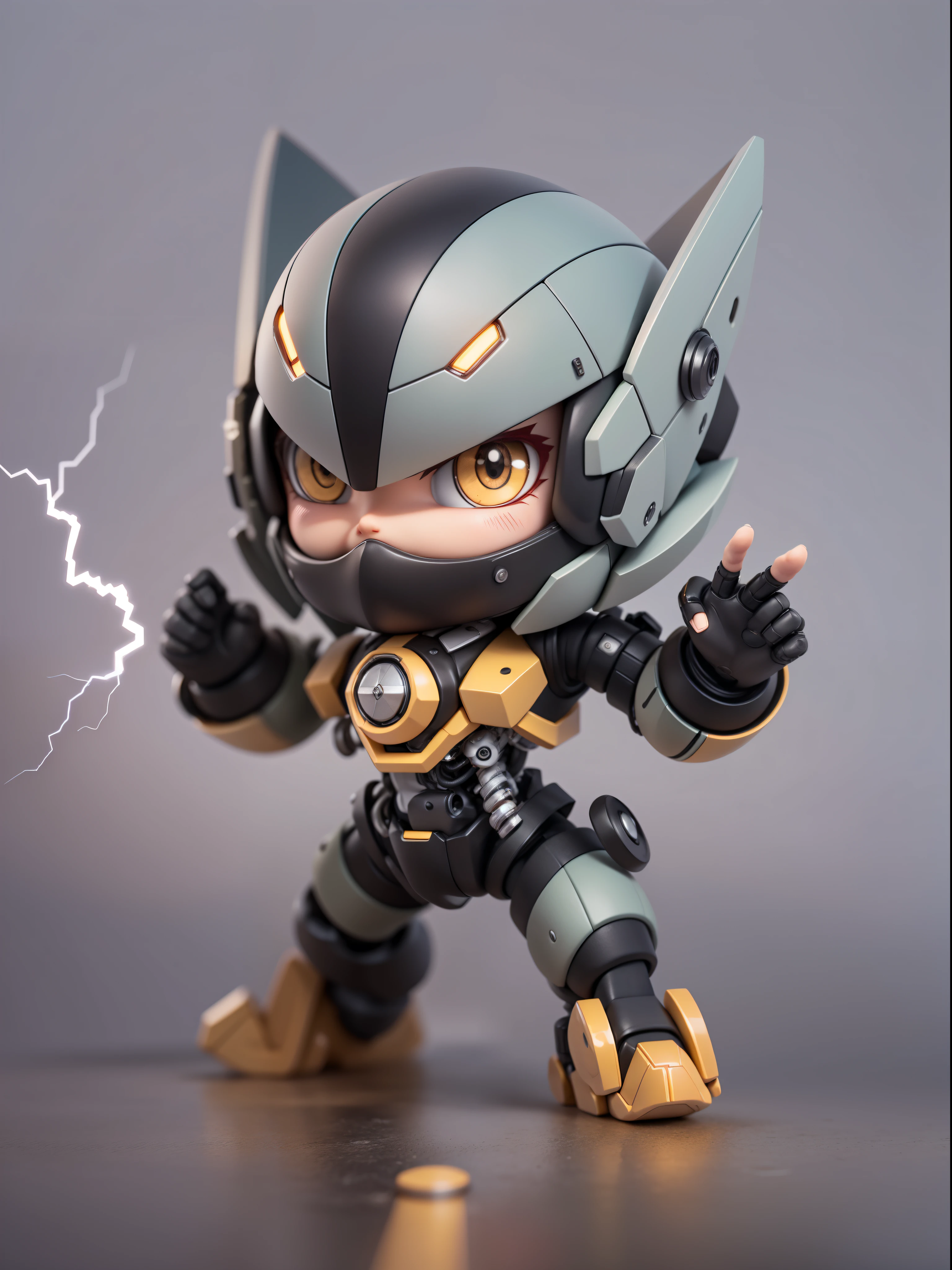 (Mechanical, Snake: 1.331), Lightning Fast, Cute Style, Small, Big Head, 3D Rendering, ((Q Version)), Pokémon Style, Machine Style, Cinematic Texture, Figures, Pokémon, Movie Lights, Heavy Robotic Arm, Mechanical Belly, Mechanical Legs, Mechanical Legs, Mechanical Sense, Background Surround Lightning, Lightning, Cool, Clean White Background, Ray Tracing, Premium Colors, Full Body 3D Model, Action, Stylish Blind Box Toys. (fill body:1.2),chibi