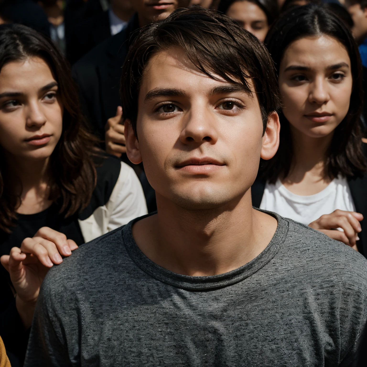 Boy in front of people to lead them