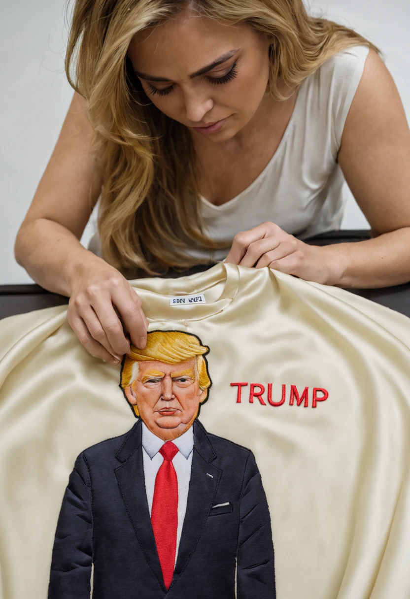 Embroidering Trump on silk