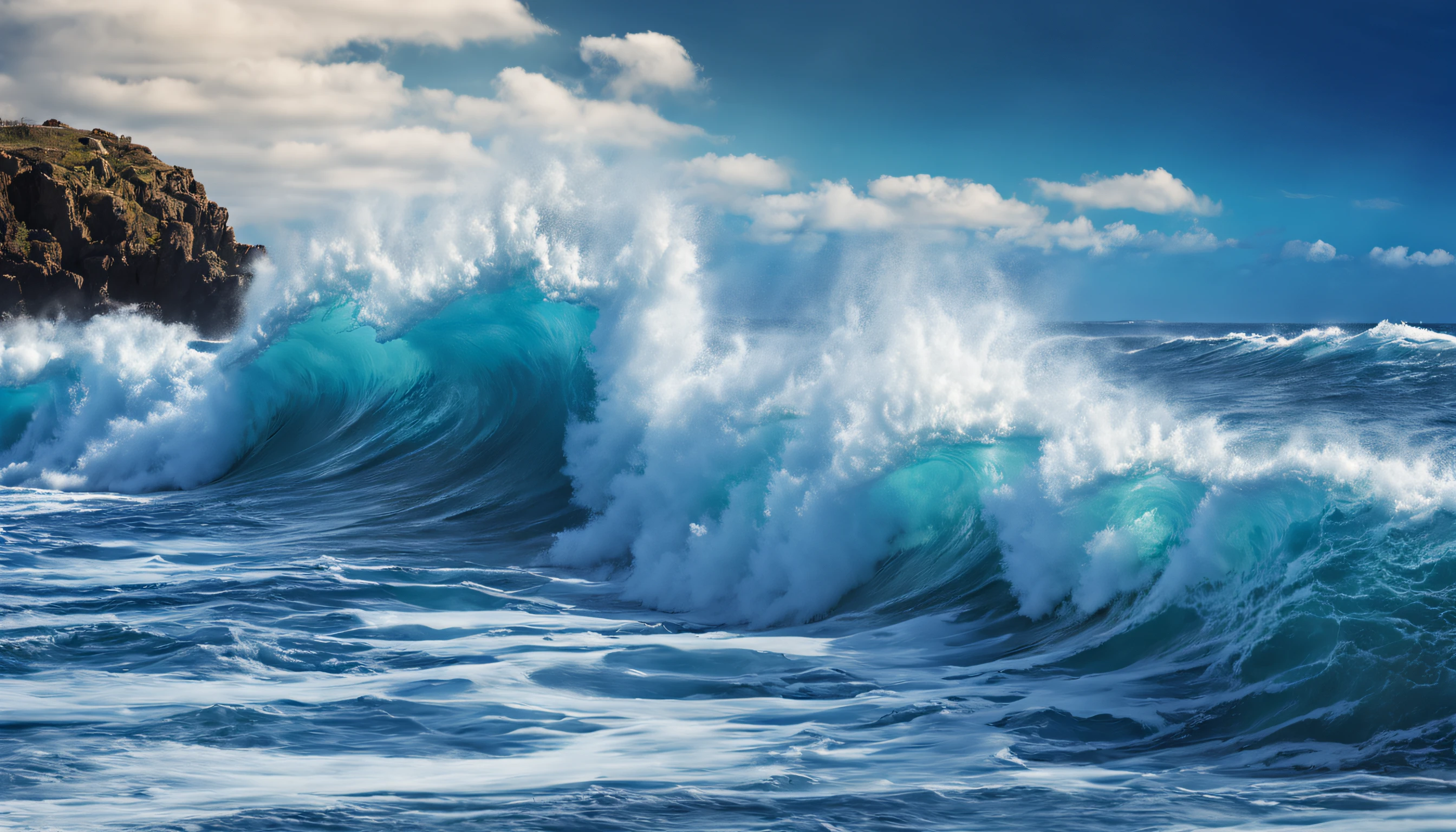 arafed view of a blue ocean with blue waves crashing, chaotic sea setting, breathtaking composition, beautiful sea landscapes, stunning ocean, magnificent background, beautiful background, beautiful dreamy breathtaking, beautiful blue ocean