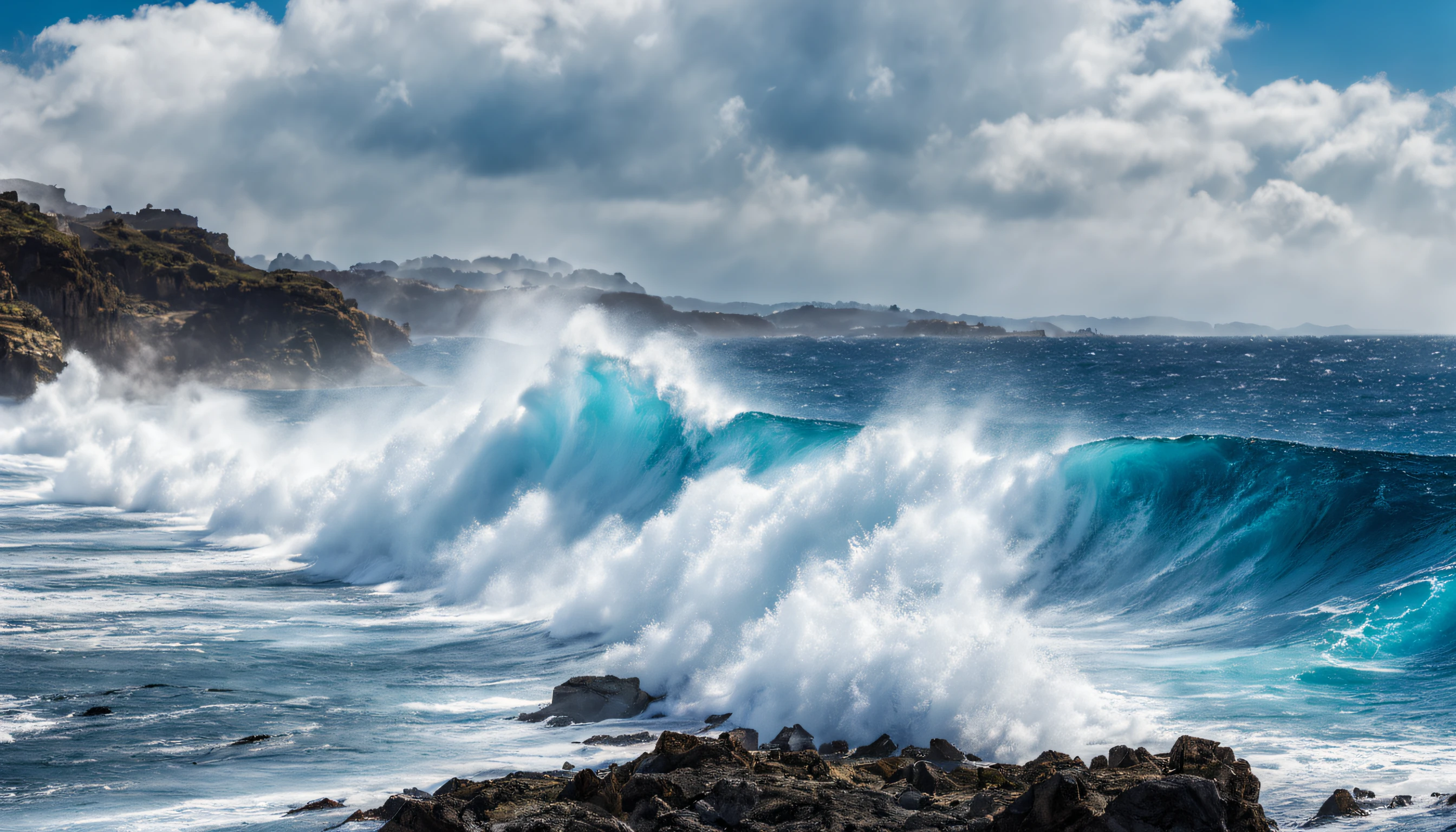 arafed view of a blue ocean with blue waves crashing, chaotic sea setting, breathtaking composition, beautiful sea landscapes, stunning ocean, magnificent background, beautiful background, beautiful dreamy breathtaking, beautiful blue ocean