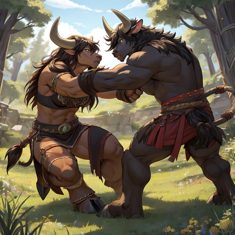 Male Minotaur，female tauren，Fight each other