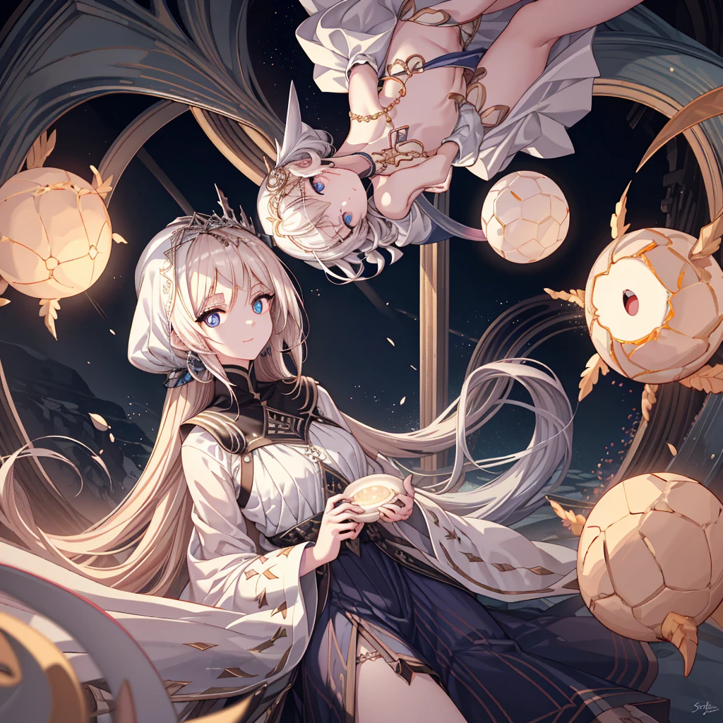 chies,one-girl,long white-blond hair,Blue pupils,hijabi sluty,Split Sister Dress,ssmile,Half open eyeeautiful skins,Glowing skin,Bigchest,moody light,and the sun was shining brightly,8k,hyper-detailing,tmasterpiece