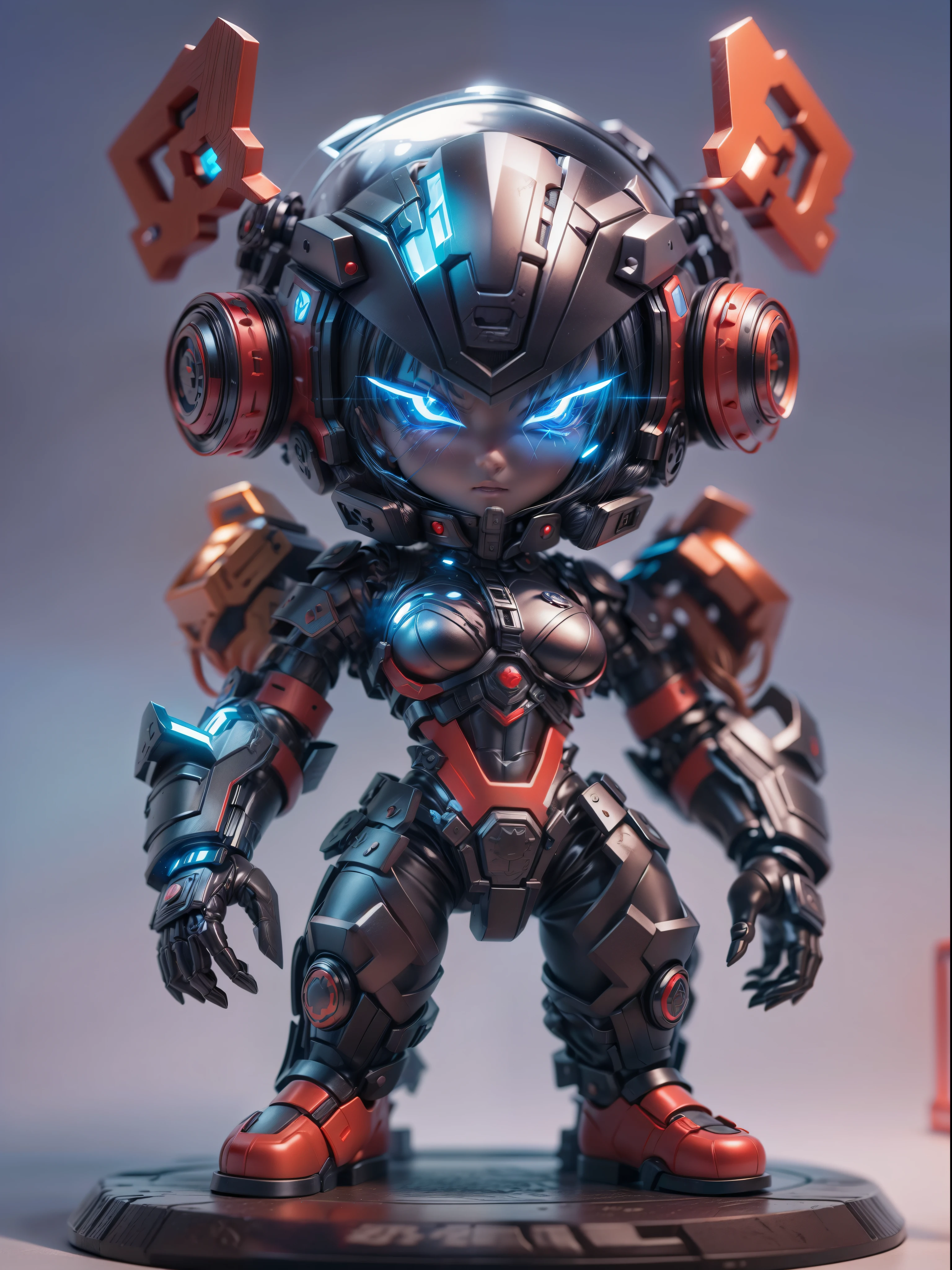 (Blind box toy style:1.2), (Full body photo) , 1 cute powerful metal mage, Metal mech,Metal opaque helmet, cyber punk personage, dreamy glow, Clean, Black draft,Red and blue style, ( globalillumination, ray traycing, HighDynamicRange, unreal render,Reasonable design, high detal, tmasterpiece, Best quality at best, hyper HD, 电影灯光)