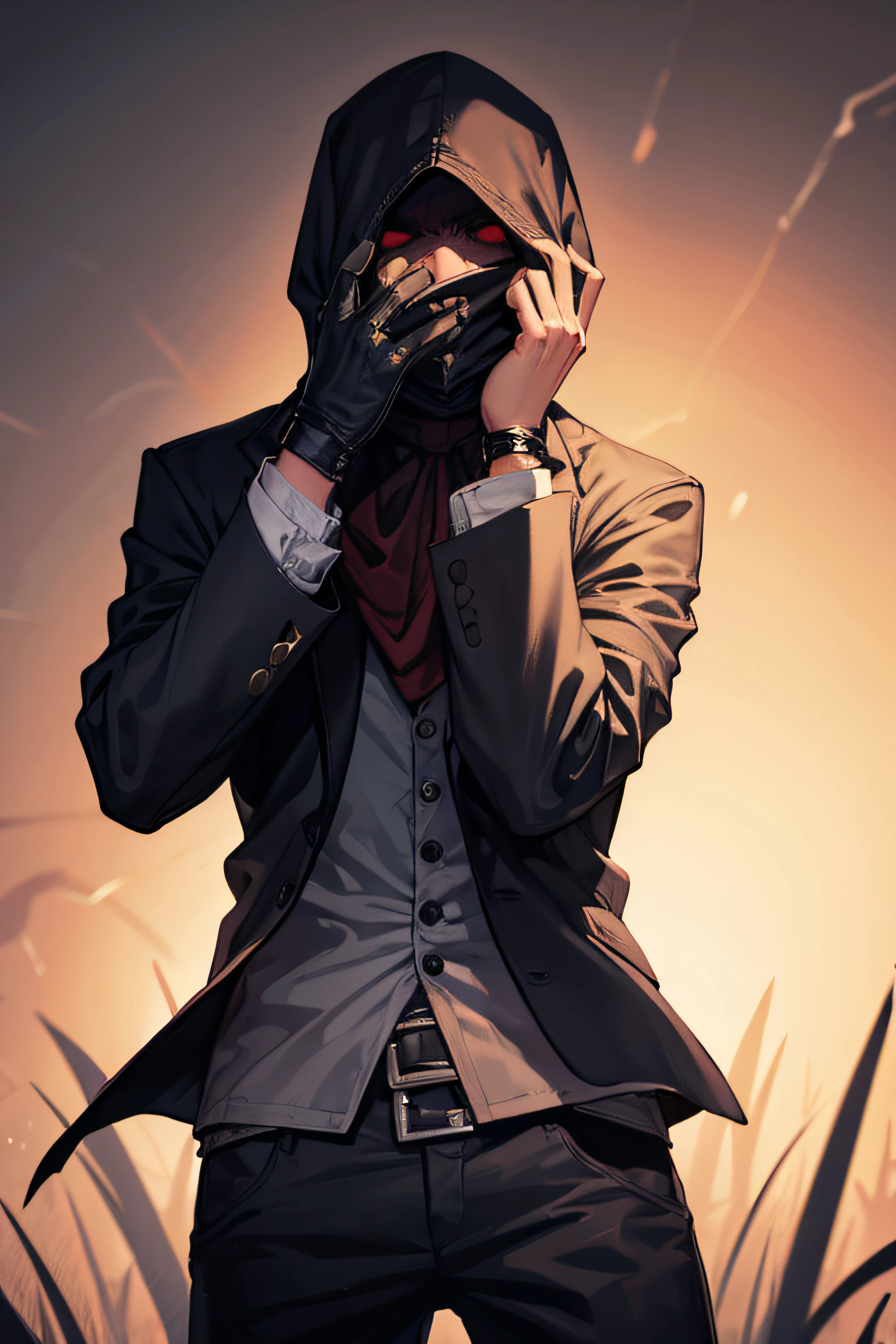 scary man covering his face