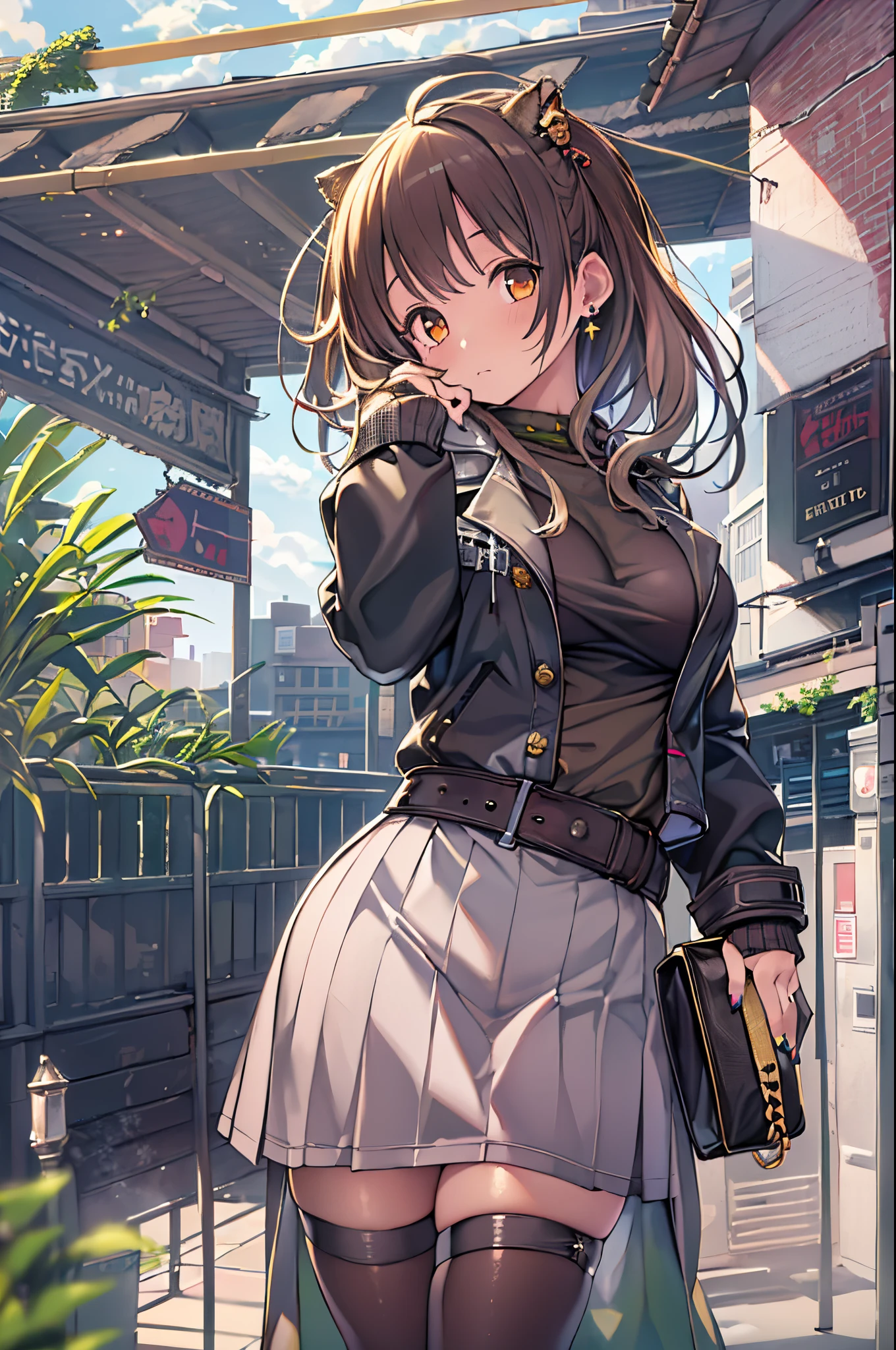 Anime girl in uniform walking down a street with a purse - SeaArt AI