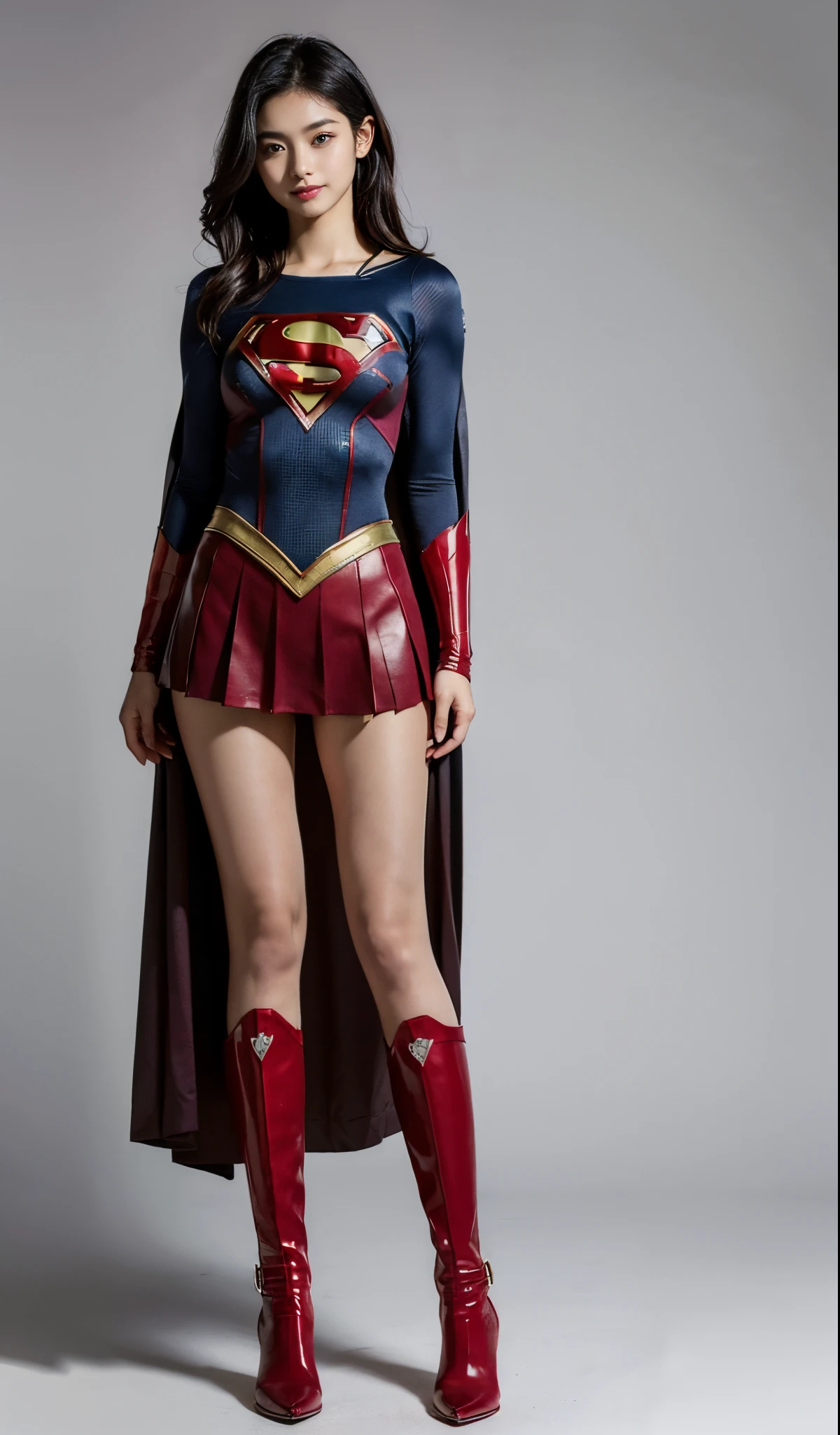 Are sleeping、lying back on、(((Wear black tights on your beautiful legs.)))、(((Grow legs、tall、Legally express the beauty of your smile)))、((((Make the most of the original image)))、(((Supergirl Costume)))、(((beautiful hairl)))、(((Suffering)))、(((Feet must necessarily be worn with black tights)))、(((You need to wear red boots)))、((Top image quality、8K))、((top-quality、8K、​masterpiece:1.3))、(((Keep Background )))、Crisp focus:1.2、Beautiful woman with perfect body shape:1.4、Slender Abs:1.2、a wet body:1.5、Highly detailed facial and skin texture、8K