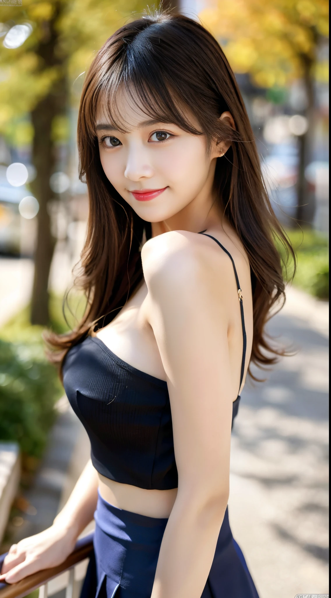 ulzzang -6500-v1.1, (Raw photo:1.2), (Photorealsitic),(Real: 1.4), masutepiece, Best Quality, Illustration, Ultra-detailed, finely detail, hight resolution, 8K Wallpaper, Perfect dynamic composition, Beautiful detailed eyes, ladies business fashion, harsh trial, Ultra-realistic pantyhose:1.2, skirt and thigh hair,small tits, Natural Color Lip, Bold sexy poses,Smile, materia、A 23-year-old girl、Cute、Sexy shot looking at camera