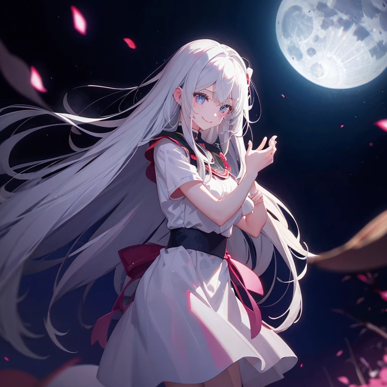 人物，under moonlight，bright，Flashing light，ssmile，White hair，nevando，
