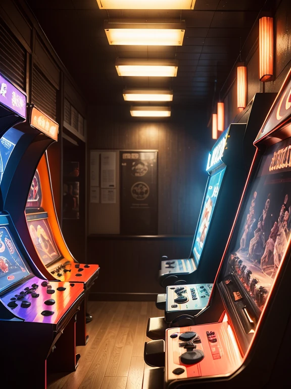 (Game room in a small Chinese town, 1970s.), (Arcade consoles: 1.3), ), tmasterpiece, photographed in 1978.《Space Invaders(Space Invaders)》, Retro, Nostalgic,,Game scene schedule,antique,rustic,Historic,retrowave,contour,Etched tiles,Octane rendering,Archviz/Building rendering,Crown rendering,UE5,high detail,hyper quality,high resolution 8k,16k,Bruno Barbe,Cross-hatching,Masterpiece,Portrait of Fayum,,photo realism,Scientific literature,Visual exaggeration, Retro,antique,assembly ,Light painting,The Art of Installation,urban landscape,Filmed in a movie,mood lighting, --AR 3:4 - Original style - varnishing