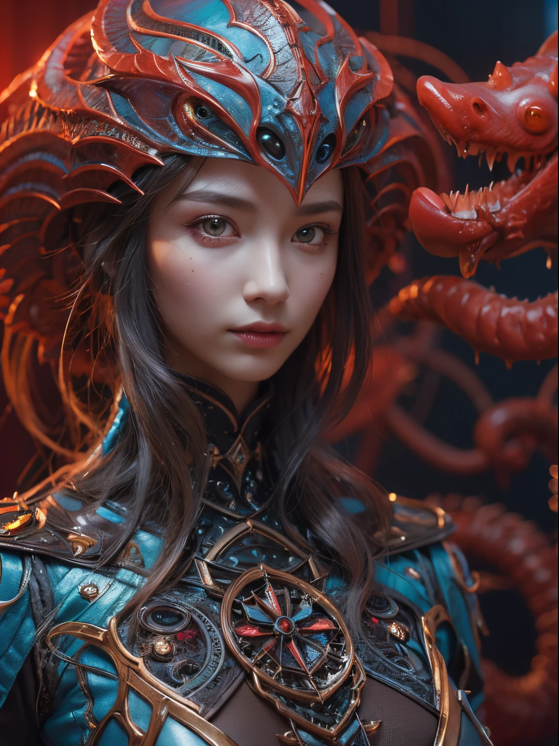 Female Alien, Beautiful face, seduces, red eyes, Full body like, A sexy, alien, No humans, an alien, cells are fused, Multiple hands, Lots of blue tentacle skin:1.5), extraterrestrial, cell, bio image, 魅惑的, Best Quality, 8K,,4K_quality, high_Definition,Dramatic Lighting, masutepiece:1.5,cinematic quality, detail up, Intricate details:1.2, 超A high resolution, High Definition, drawing faithfully, (Thick eyebrows:1.2), (Big scarlet eyes:1.6), Beautiful eyes with fine symmetry, (Ultra detailed eyes:1.2),(Highly detailed face and eyes:1.2), (High-resolution red-eye:1.4), Intimate face, (ultra detailed skin texture:1.4), Perfect Anatomy, (Beautiful toned body:1.5), (Moist skin:1.2), No makeup, (dark circles:1.1),