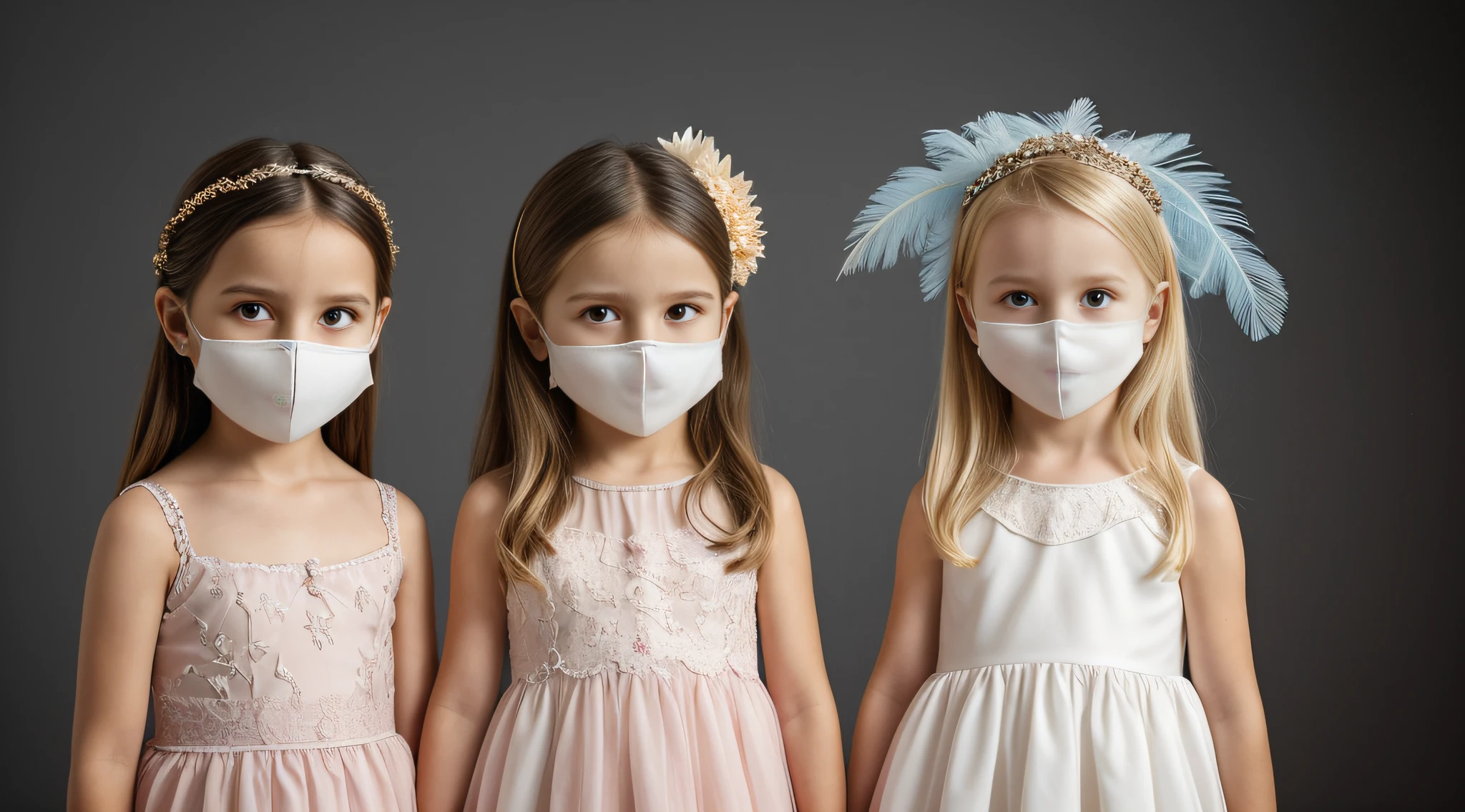 two albino girls dressed in costumes with masks and feathers, fotografia de terror premiada, , fotografia de terror, angelic and unsettling, Arte de terror surreal, 2 anjos, Adriano Borda, imagem assustadora espiritual, fotografia assustadora, Surrealismo assustador