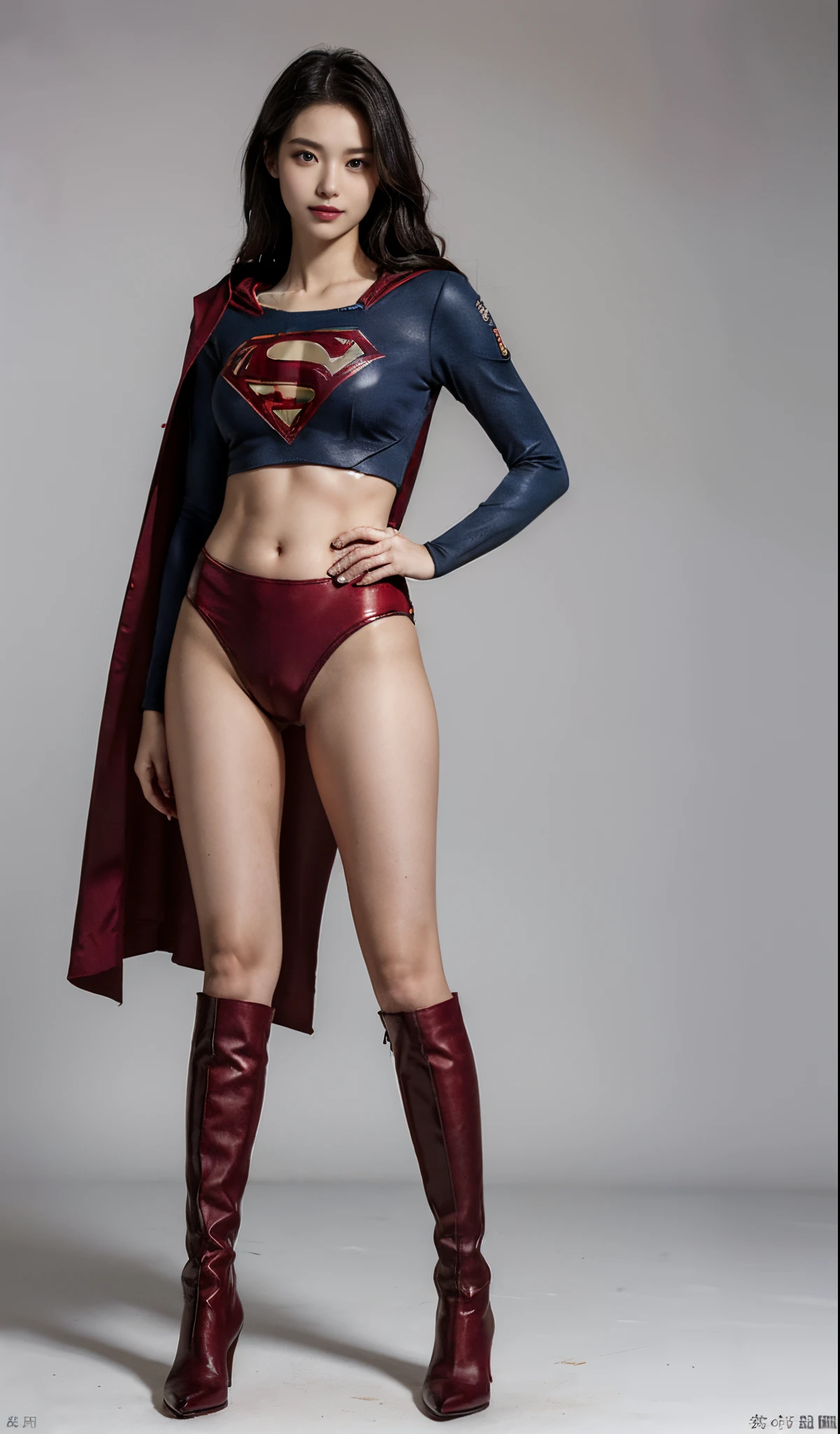 Are sleeping、lying back on、(((Wear black tights on your beautiful legs.)))、(((Grow legs、tall、Legally express the beauty of your smile)))、((((Make the most of the original image)))、(((Supergirl Costume)))、(((beautiful hairl)))、(((Suffering)))、(((Feet must necessarily be worn with black tights)))、(((You need to wear red boots)))、((Top image quality、8K))、((top-quality、8K、​masterpiece:1.3))、(((Keep Background )))、Crisp focus:1.2、Beautiful woman with perfect body shape:1.4、Slender Abs:1.2、a wet body:1.5、Highly detailed facial and skin texture、8K