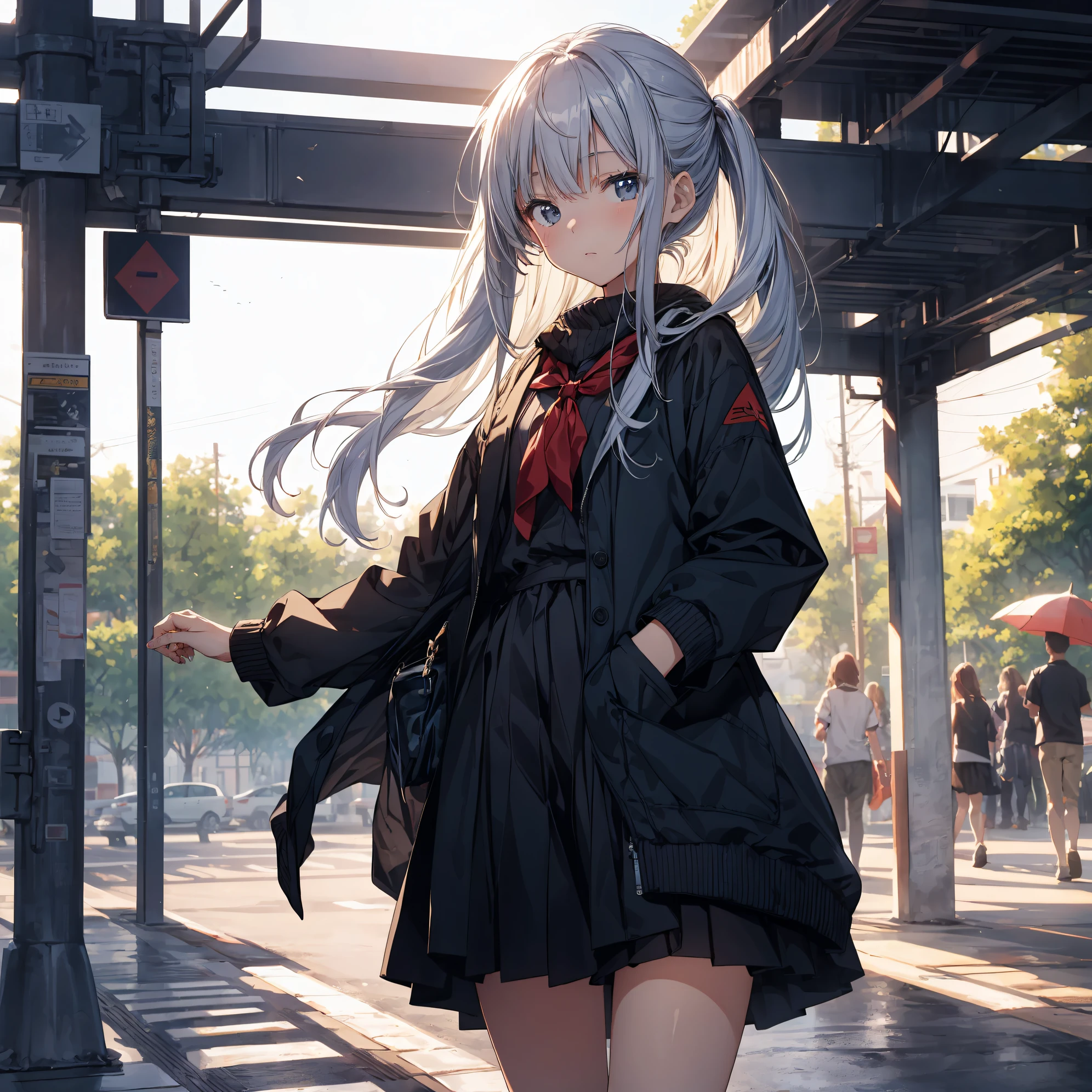 Anime girl in black and red dress standing on a platform - SeaArt AI