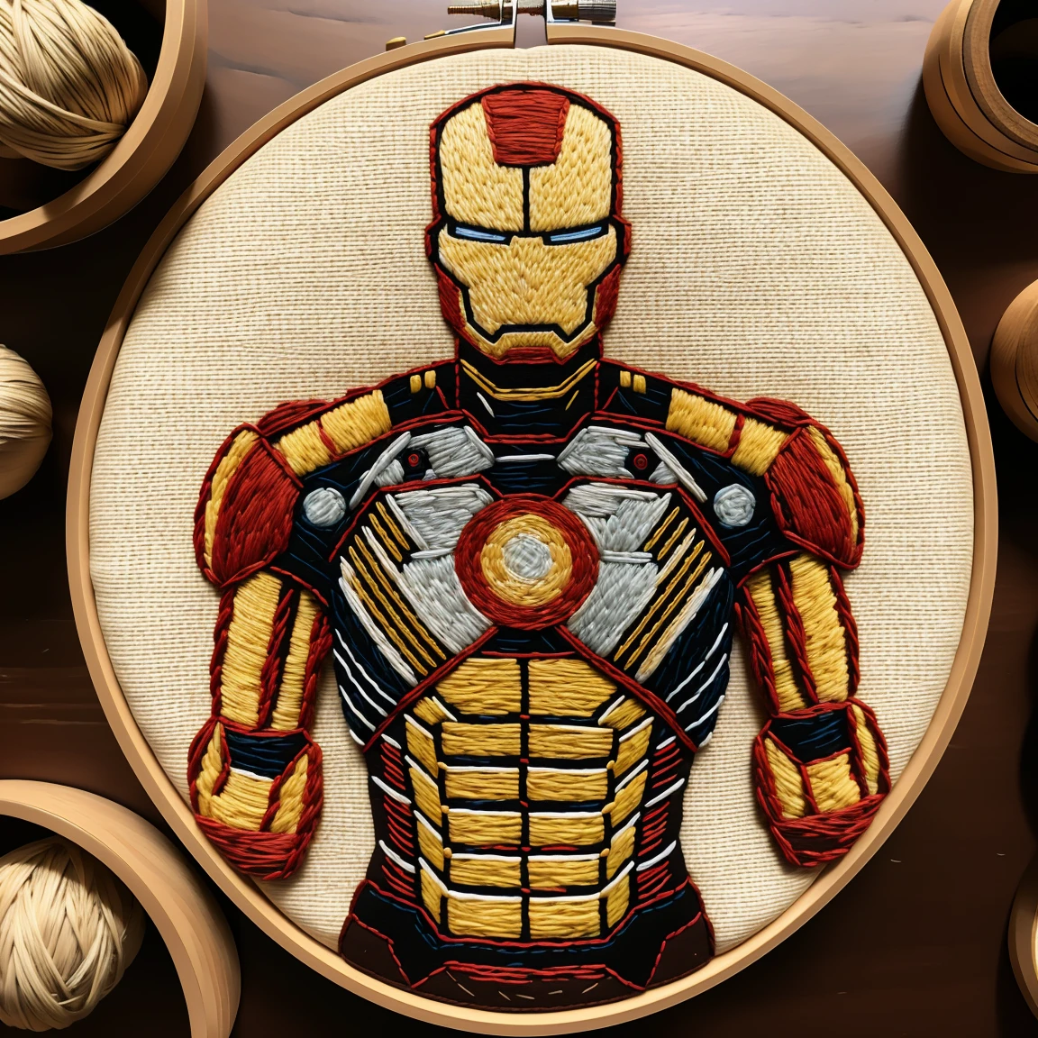 masterpiece,top quality,
cuocuoxiu,punch needle embroidery,iron man,science and technology,
 background,