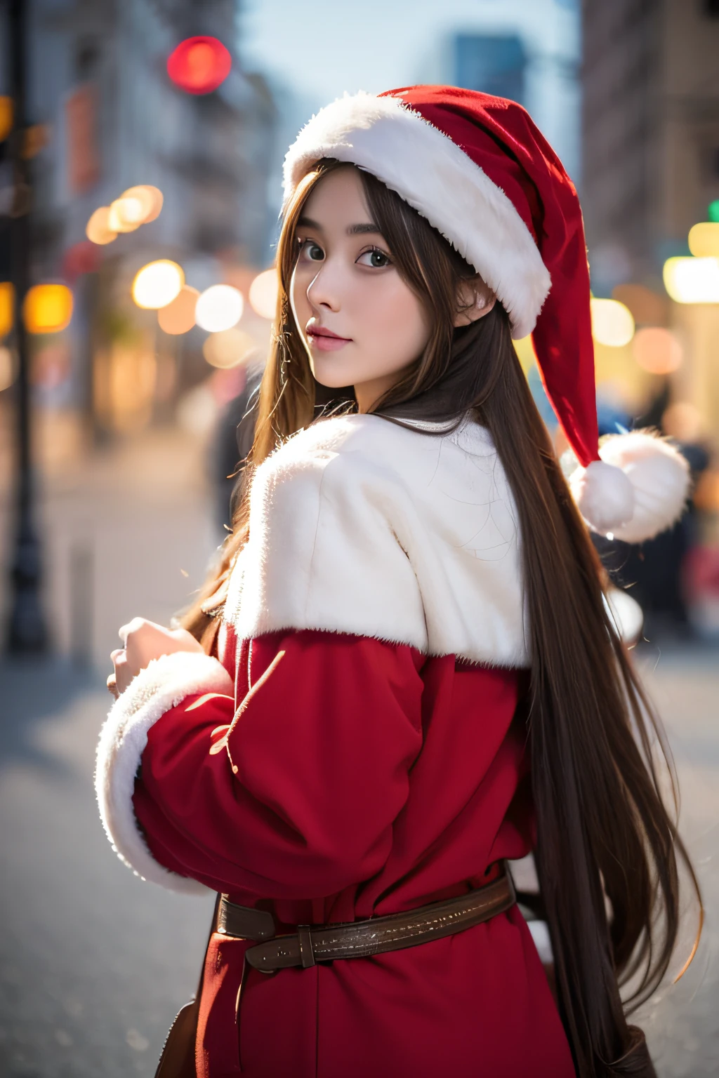 (brunette girl,long hair,christmas)