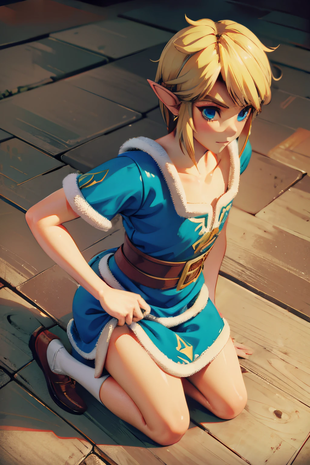 link, 1boy, solo, femboy, Elf male, agachado, light skin,, dressed up as mother claus, UHD, cabelos realistas, perfect hands, textura de pele, melhor qualidade de reflexos, roupas detalhada, 3d, Cartoon, fundo branco