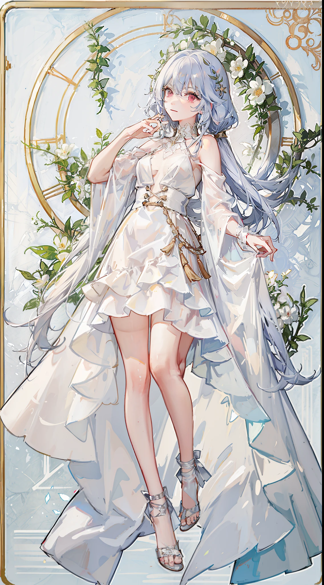 Anime girl in white dress with white cape and flowers - SeaArt AI
