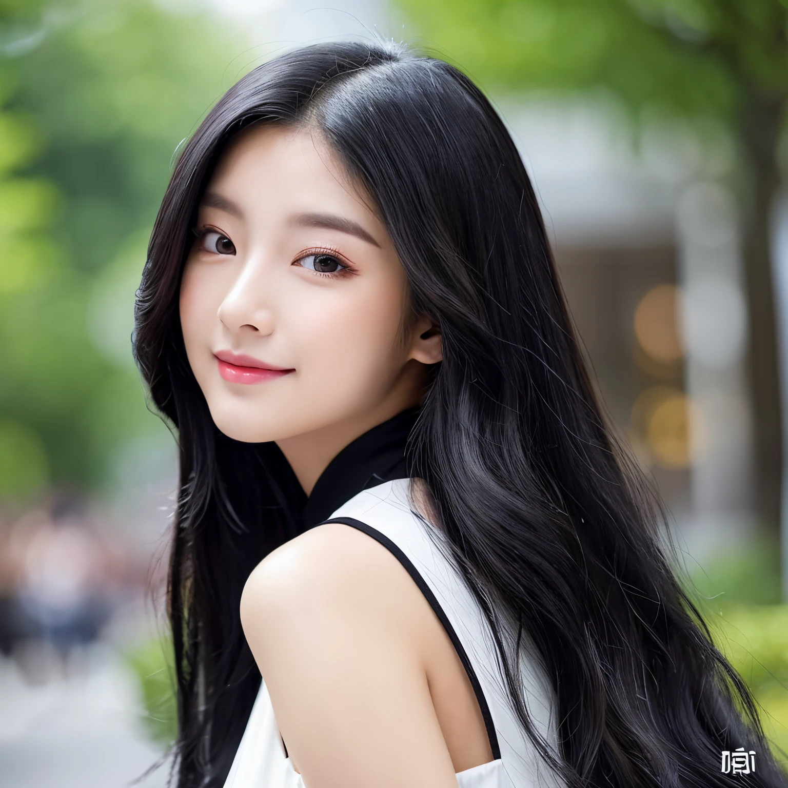 Half white and half black hair、The long-haired、Long、a beauty girl、Small face、human - shaped、White and black dress、Shoulder out、Aimei、light skinned、Yin Yang