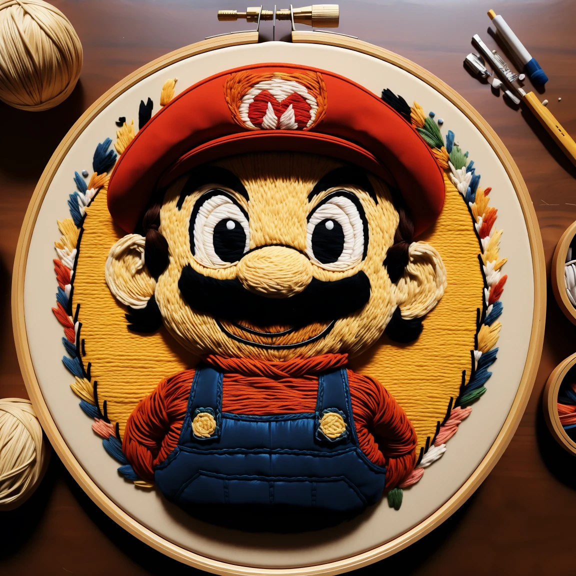 masterpiece,top quality, cuocuoxiu,punch needle embroidery,super mario,science and technology, background,