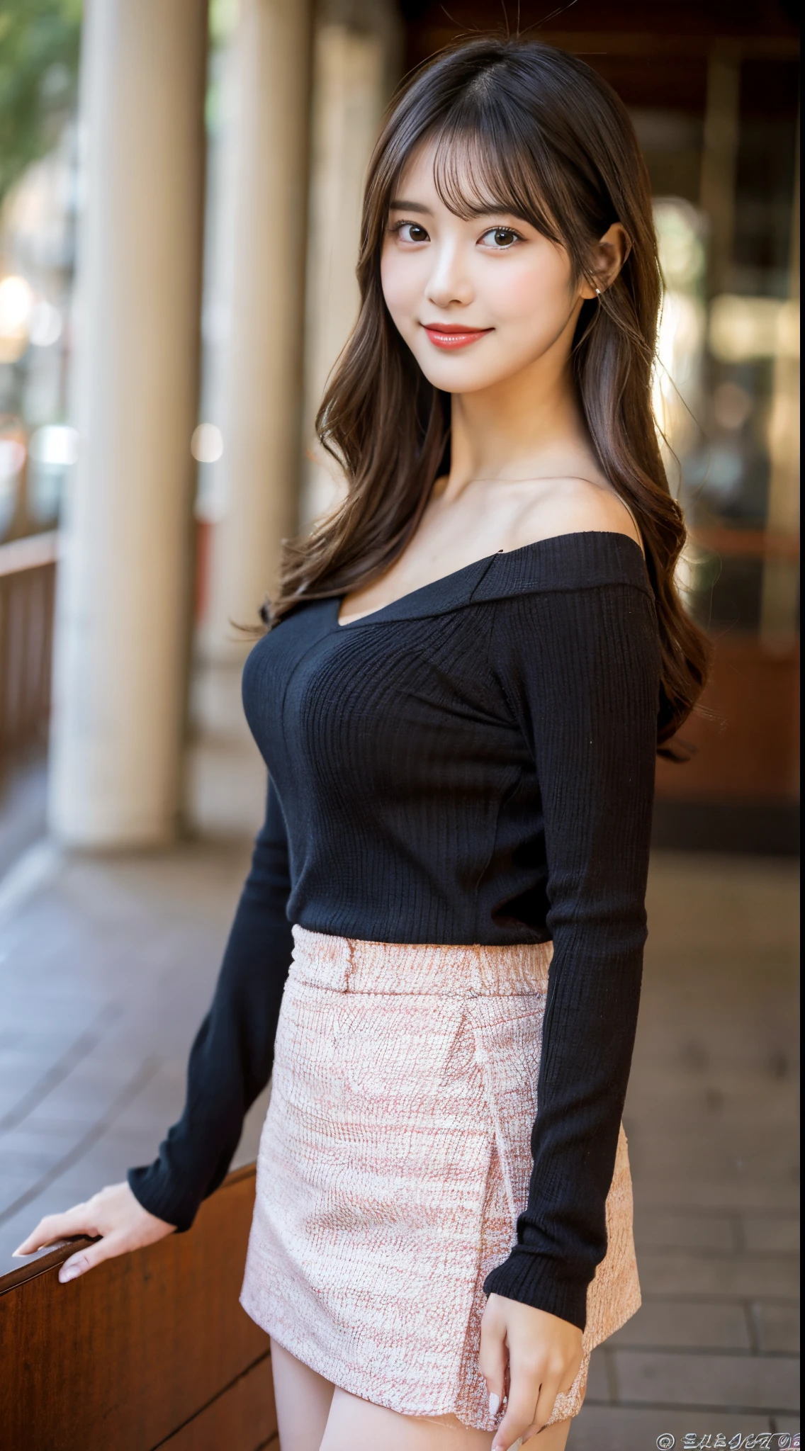 ulzzang -6500-v1.1, (Raw photo:1.2), (Photorealsitic),(Real: 1.4), masutepiece, Best Quality, Illustration, Ultra-detailed, finely detail, hight resolution, 8K Wallpaper, Perfect dynamic composition, Beautiful detailed eyes, ladies business fashion, harsh trial, Ultra-realistic pantyhose:1.2, skirt and thigh hair,small tits, Natural Color Lip, Bold sexy poses,Smile, materia、A 23-year-old girl、Cute、Sexy shot looking at camera