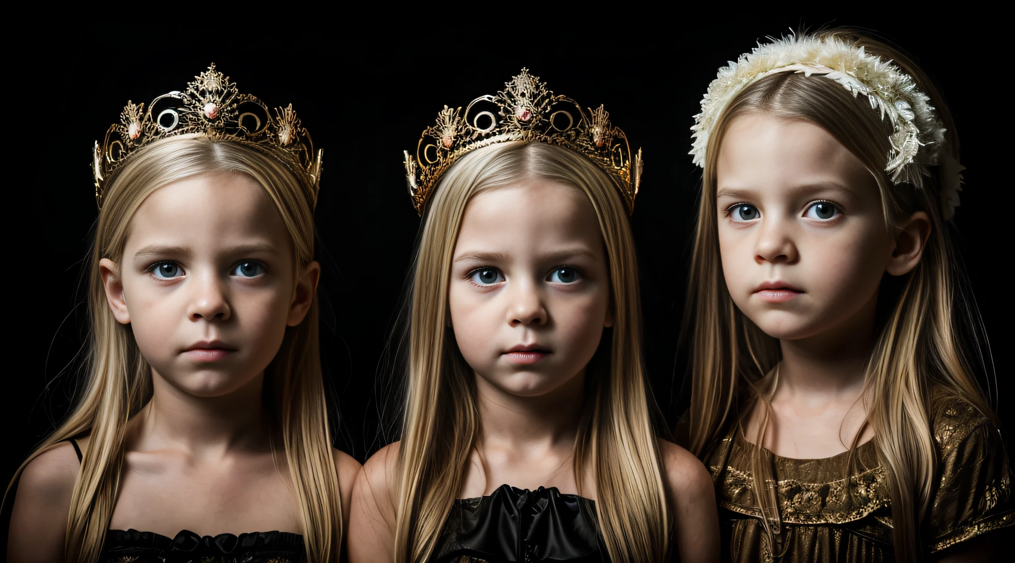 Three little girls wearing crowns and tiables in a studio - SeaArt AI
