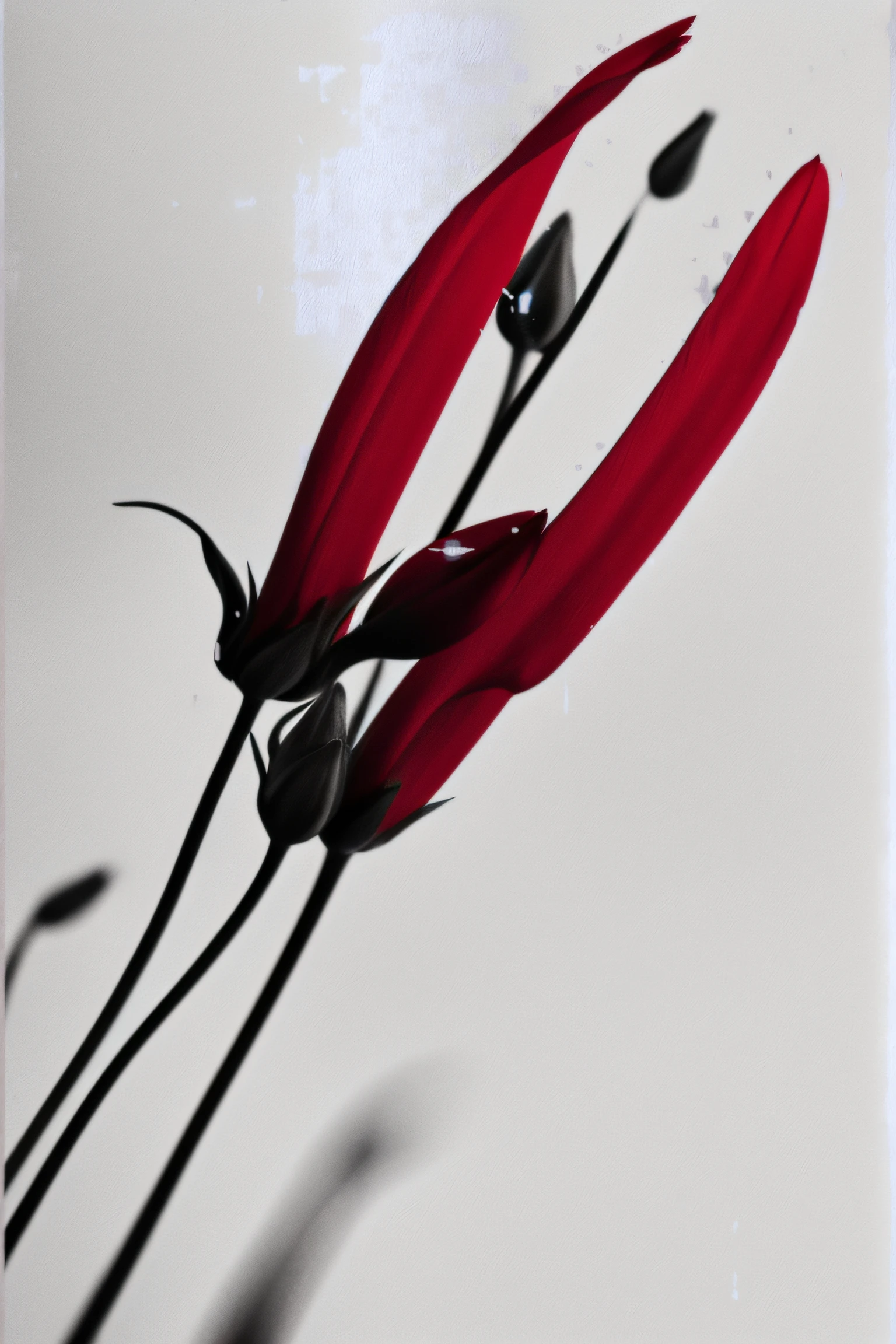 red flowers like a blood, black and white bg
