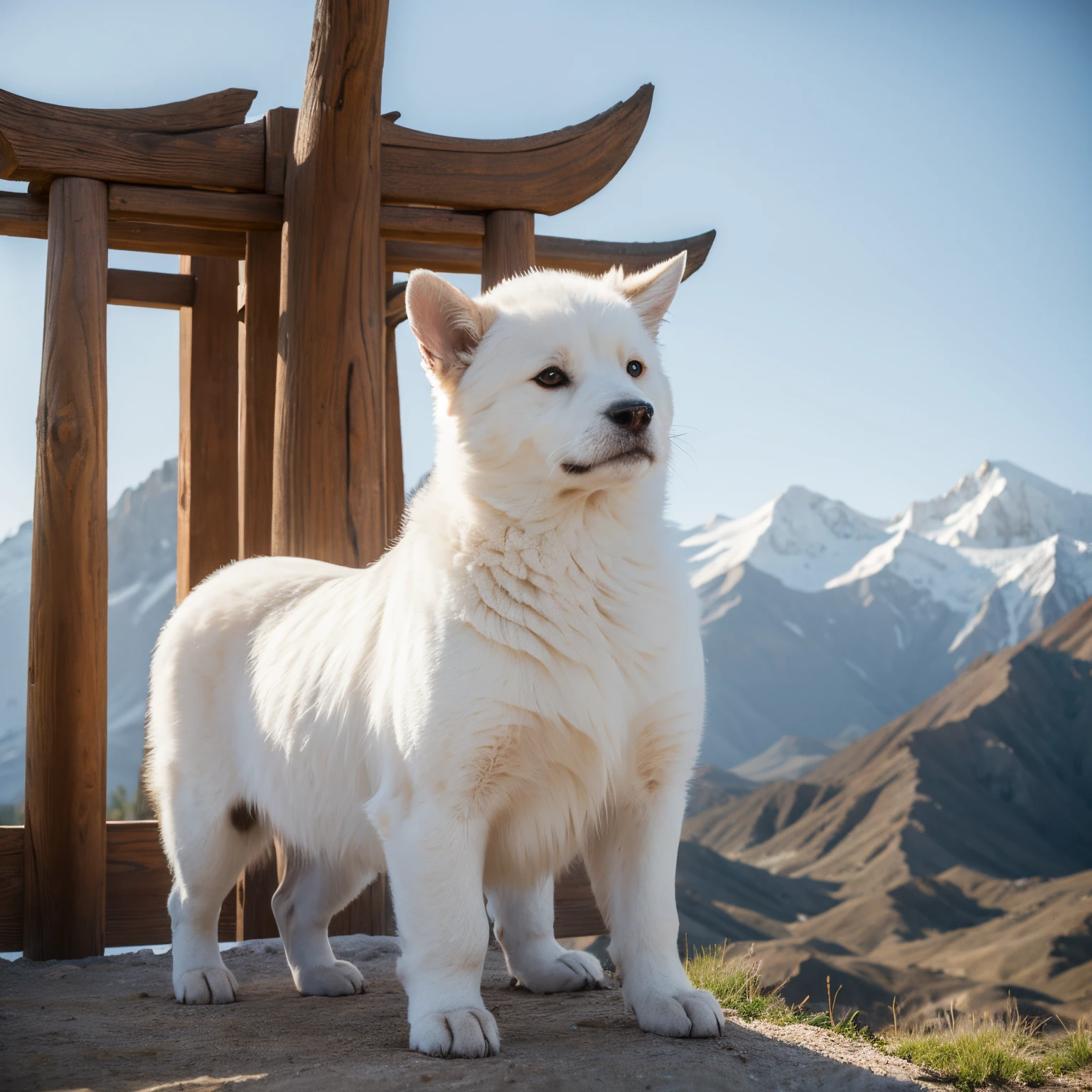 Draw a white furry beast with Dunhuang totem patterns