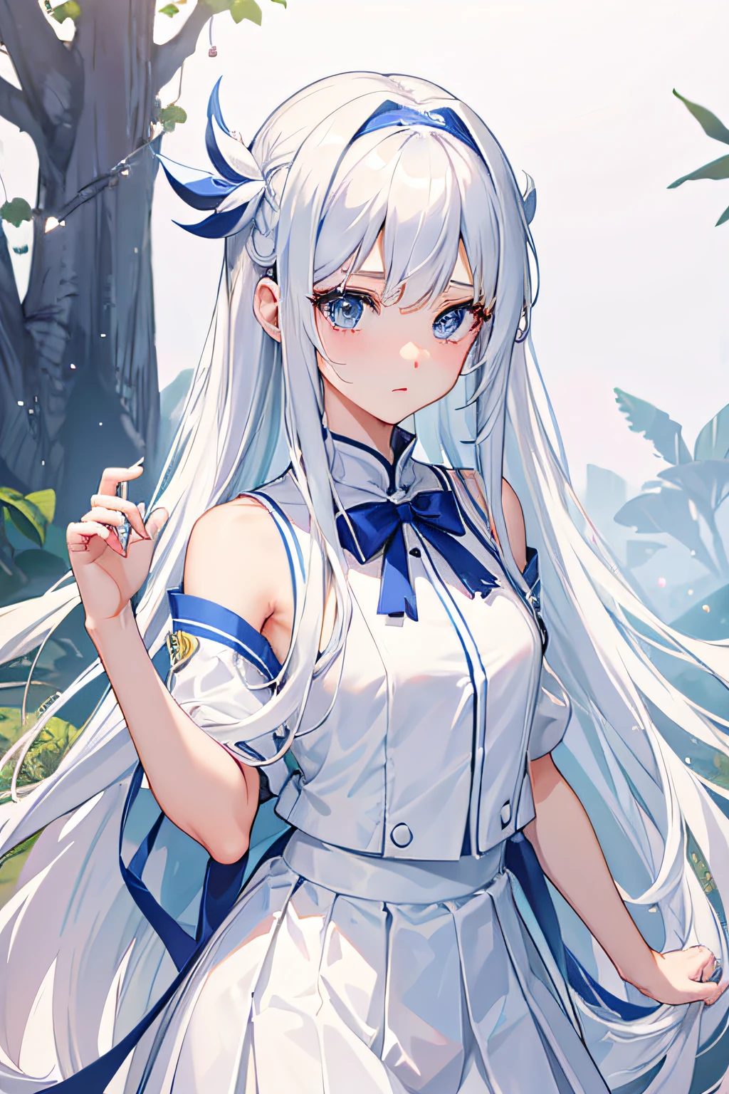 girl。Perfect facial features,perfect body figure,a white long skirt,Long gray hair