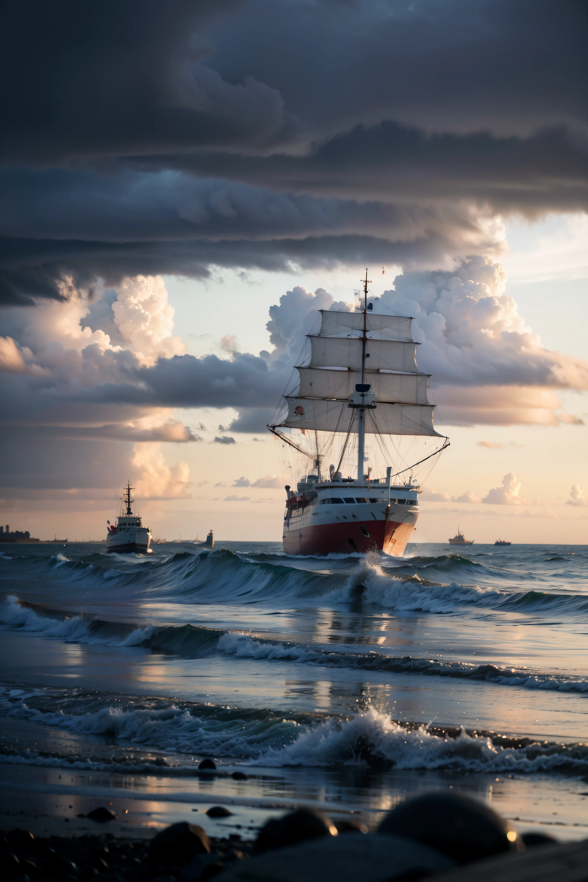 Lone ship in ocean storm