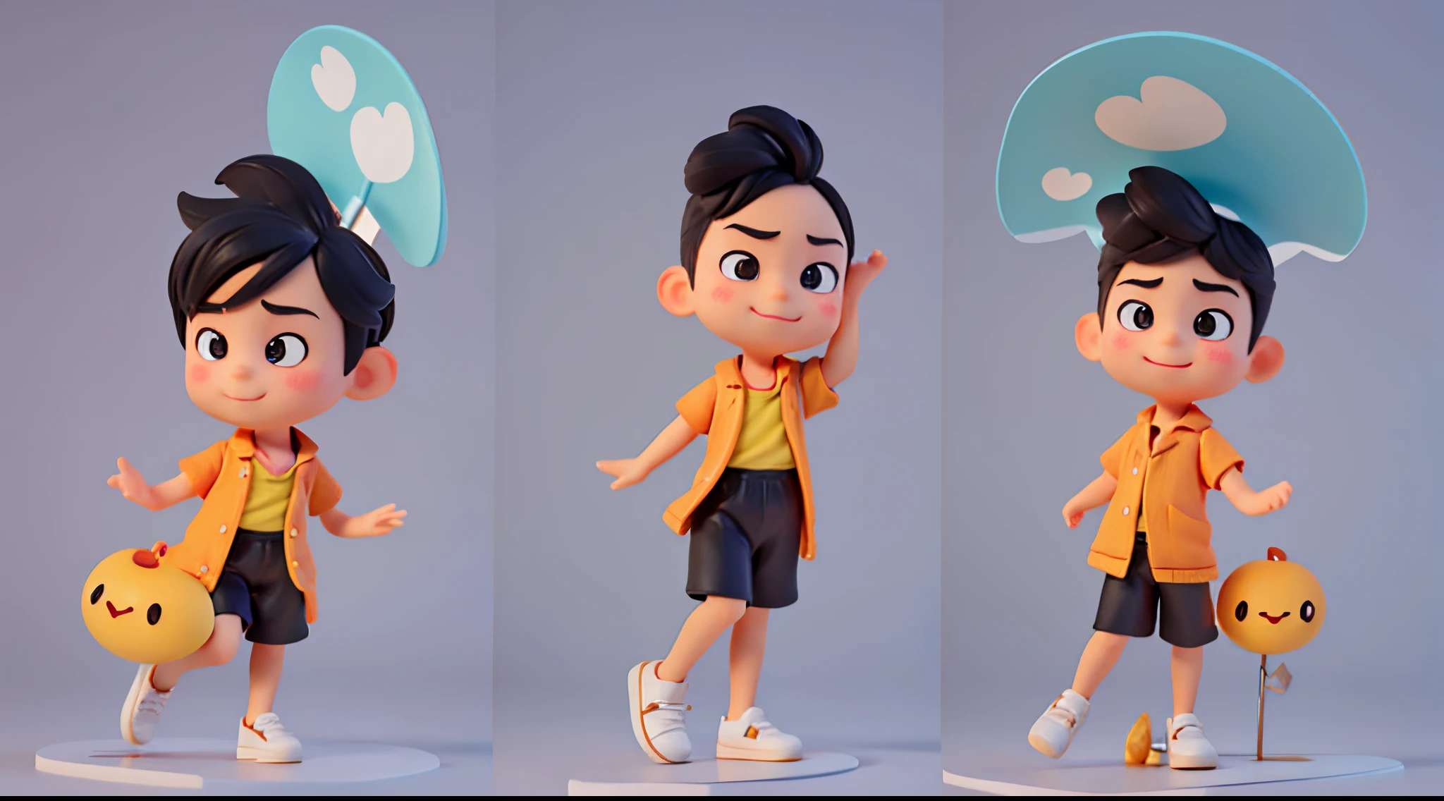A cute boy with different emotions, portrayed in various poses and expressions, against a solid background. The artwork should have an anthropomorphic style, reminiscent of Disney animation. The use of black strokes is encouraged to highlight the outlines. The image should be of the highest quality, with a resolution of 8K. Please incorporate elements from the emoji pack, including 16 emoticons, to add a playful touch to the artwork. The color palette should be bright and vibrant, following the Disney Pixar style. Make sure to capture the essence of each emotion and portray them in a charming and endearing way.