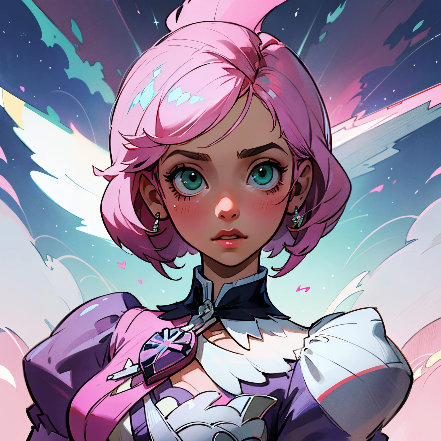 Alisa bosconovitch, melhor qualidade, contemporary, estilo plano, minimalismo, Green Eyes Flat Illustration, cabelo rosa, cabelo curto, cabelos multicoloridos, Camisa Preta, mechanical wings, Head Portrait Close-U, peito pontudo, decote, super decote, middlebreasts, Tekken,cabelo rosa pastel, 1girl, em quimono, hand-painted,Desenho de linha sem cor, colorida do yandere pastel, Tekken, Super cute pink hair girl with gothic makeup on the side, com roupa de empregada,figura esbelta,robusto,He sat on the floor,Vestido com roupas de empregada rosa e branco,cabelos muito curtos,com orelhas de gato,quadratic element,, kawaii cor-de-rosa na roupa da era de 1910, Alisa Bosconovich pink lips, no estilo da paleta de cores suave aurorapunk, an anime illustration of his face, gifs animados, hand drawn animation, charming sketches, suave e brilhante, romantismo nebuloso, Estilo Superflat, fundo branco - ar 1:1 - niji 5 - estilo expressivo --s 50 ,Pink kawaii girl in the era of 1920s clothesPink eagles, vestindo uma camisa branca brilhante, no estilo da paleta de cores suave aurorapunk, an anime illustration of his face, gifs animados, hand drawn animation, charming sketches, suave e brilhante, romantismo nebuloso, Estilo Superflat, fundo branco - ar 1:1 - niji 5 - estilo expressivo --s 50, Absurdo, Alto, ultra detalhados, (1girl:1.3), quebrar , Crie uma imagem com uma bela caligrafia
