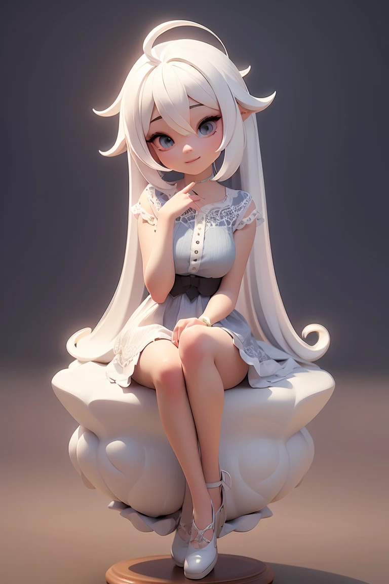 There is a statue of a girl sitting on a cloud., Taurus, He is pure white, pure white matching, White Clothes, White Hair, cute detailed digital art, Popular in cgstation, 3 d render stylized, exquisite digital illustration, cute digital painting, exquisite digital illustration, cute digital art, beautiful digital artwork, 3D anime style, a beautiful artwork illustration, cute 3d rendering, Anime girl with cosmic hair, stylized anime