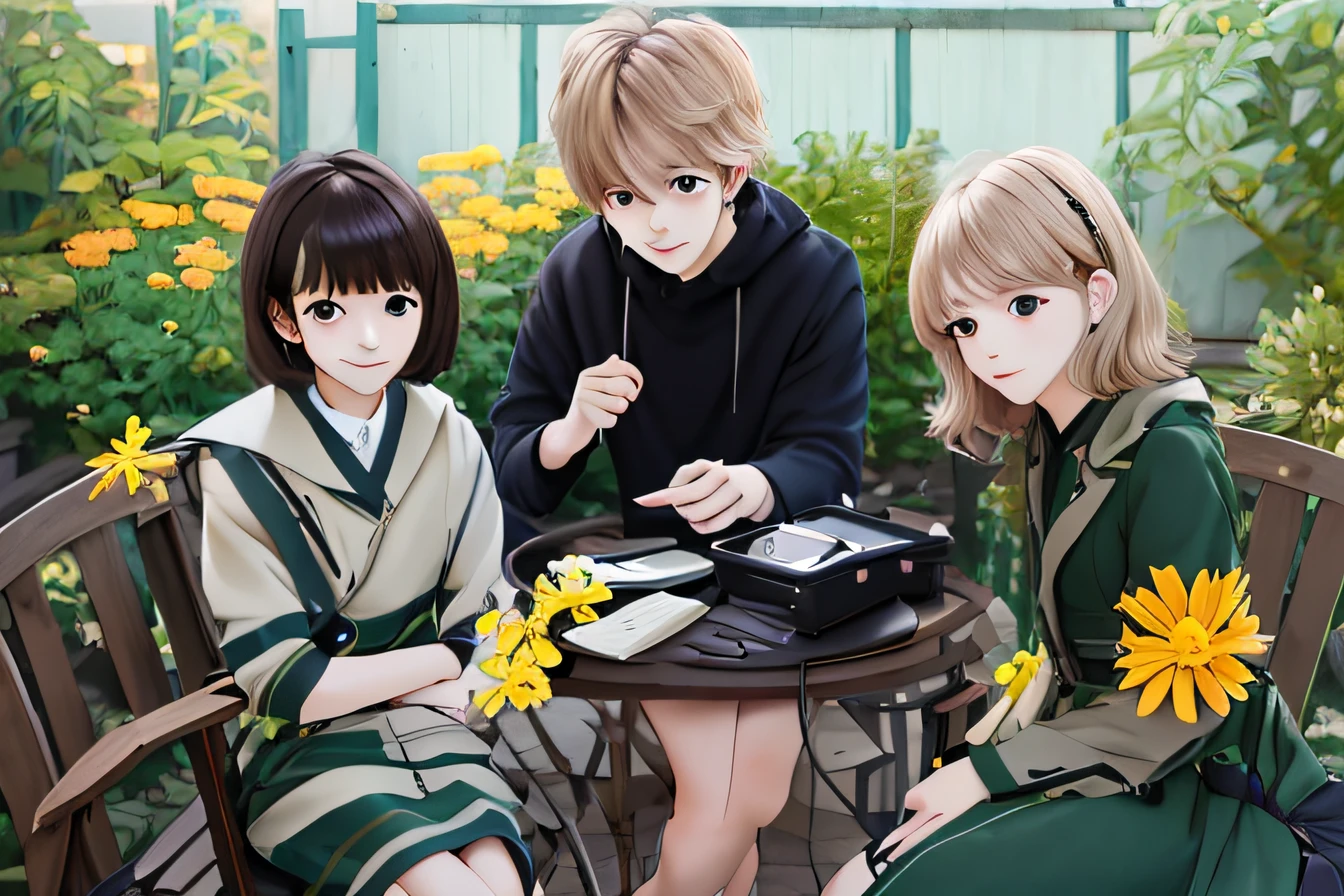 Anime characters sitting in the garden,There are flowers and birds in the garden, Kaiba Jiu-Jitsu, offcial art, Official anime artwork, High-quality fanart, Today’s recommended anime is still, author:Anime painter studio, Full-time hunter, Anime Paintings, An anime cover, drawn in anime painter studio, official fan art, Sarsura, Full-time hunter, anime lush john 8k forest