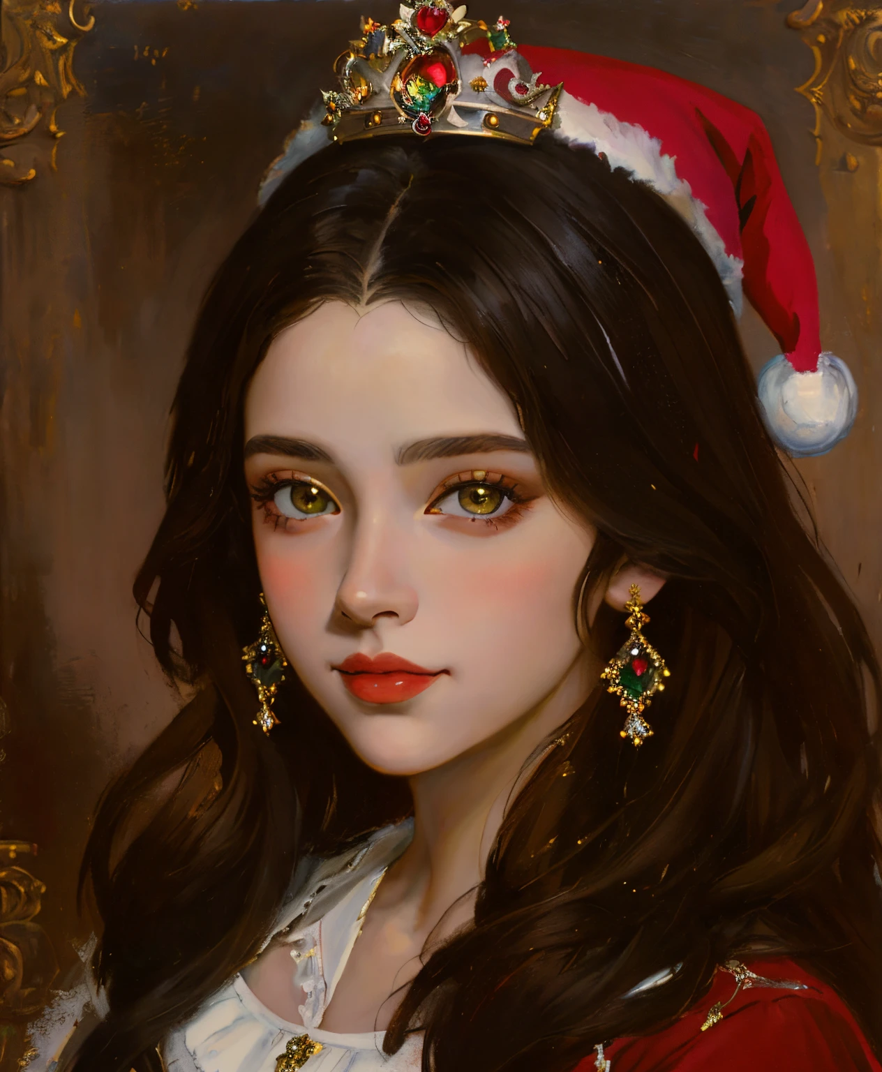 pintura de uma mulher com uma flor em seu cabelo, retrato da princesa, Retrato da princesa, Pintura do retrato de uma princesa, Retrato de uma princesa, Obra-prima de Guweiz, pintura de personagem bonita, Retrato da fada, pintura digital barroca, donzela bonita, Retrato da princesa da fada, Retrato de uma bela deusa, Retrato de Lolita, Retrato de uma fada, retrato detalhado da menina do anime, wearing santa hat vermelho, loira, linda, olhos azuis